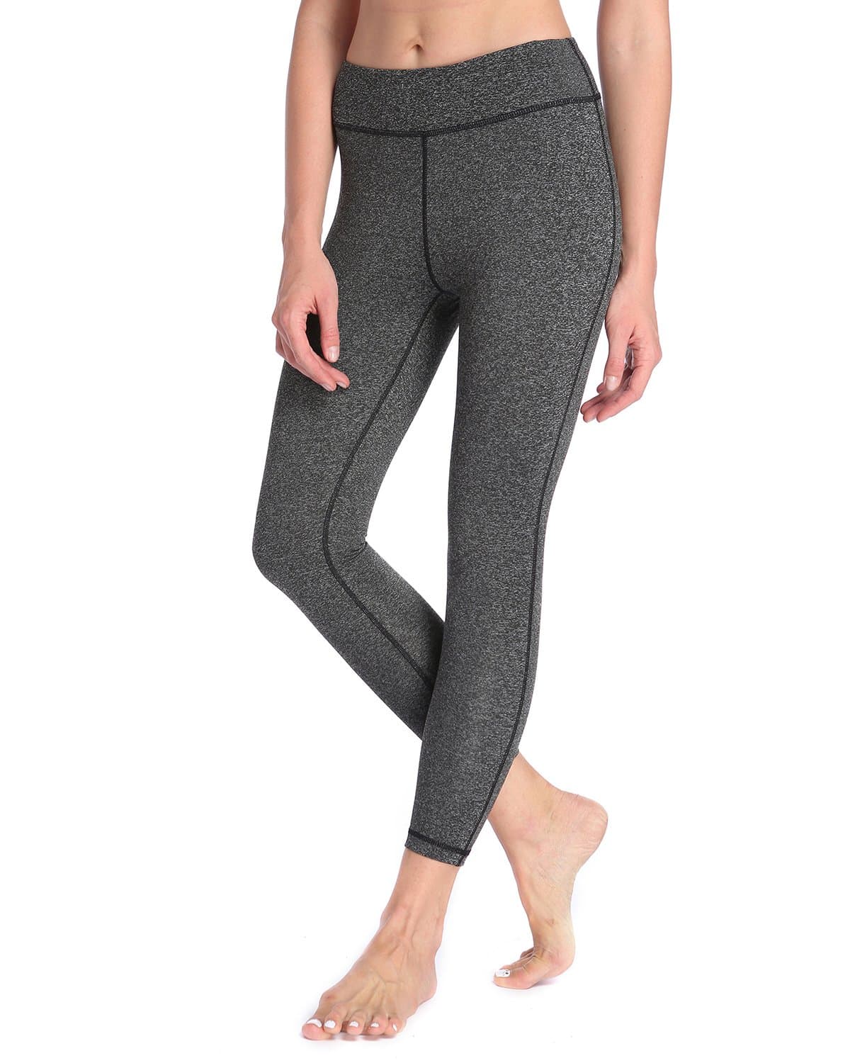 Olacia Womens High Waisted Workout Leggings - Running Pants Tummy Control Soft Yoga Leggings Power Flex S-XXL Black-Grey