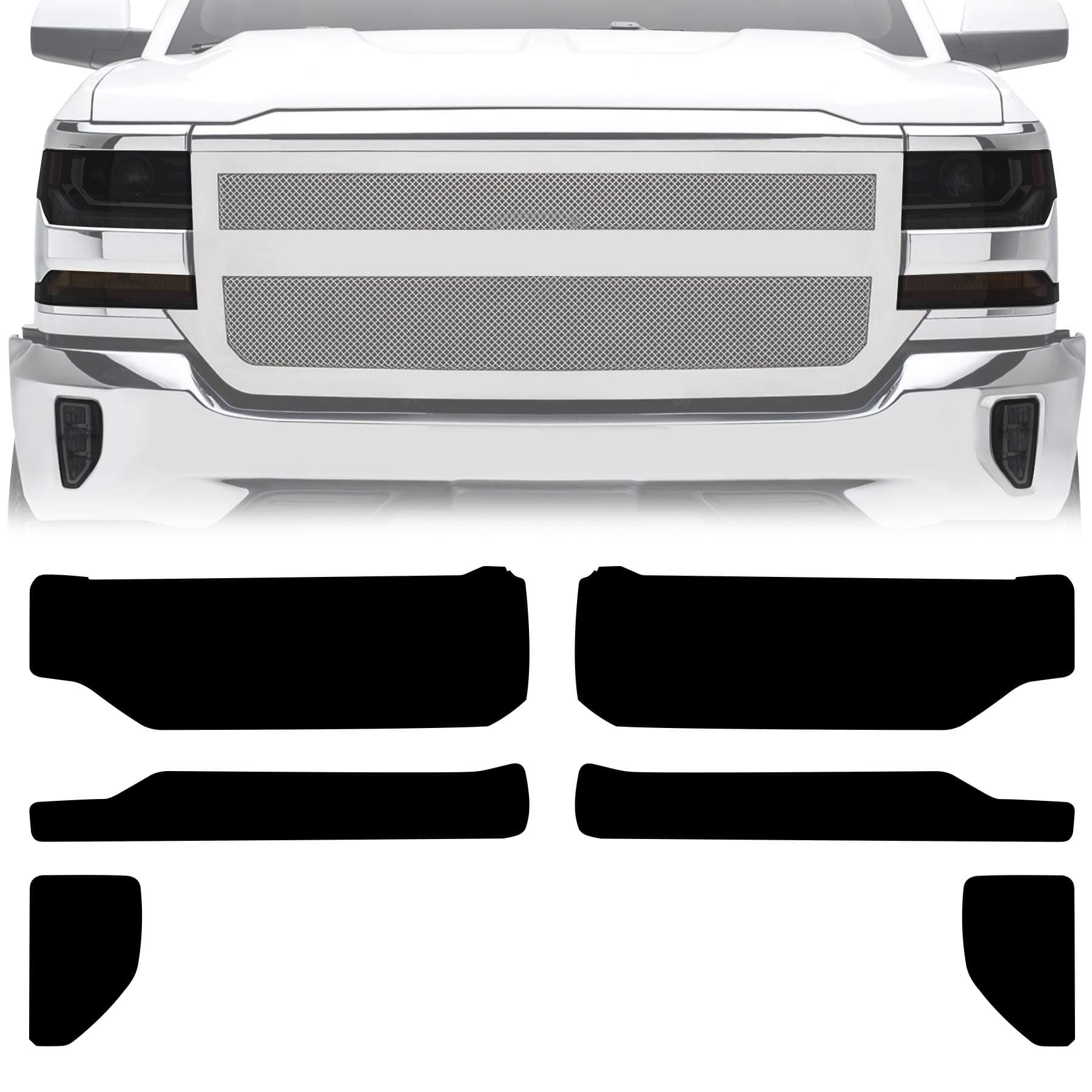 NDRUSH Blackout Headlights Foglight Vinyl Tint Film Precut Overlay Wrap Cover Compatible with Chevy Silverado 1500 2016 2017 2018