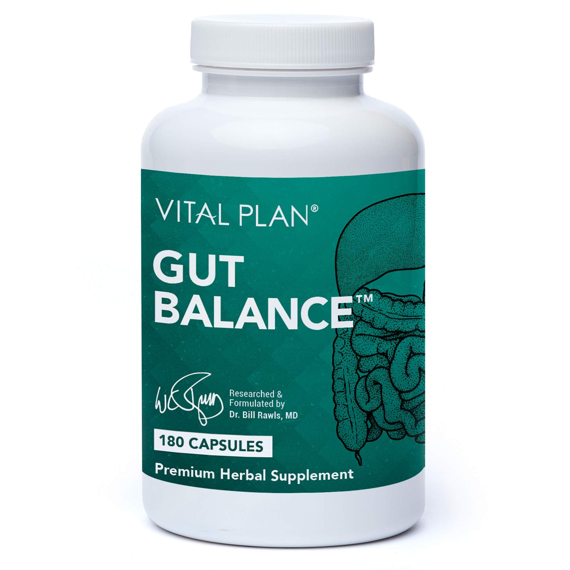 Gut Balance Supplement by Dr. Bill Rawls - Advanced Digestive Health Support Formula w/Clinical-Grade Slippery Elm Bark, Berberine & Dandelion Extract for Women & Men (180 Capsules)