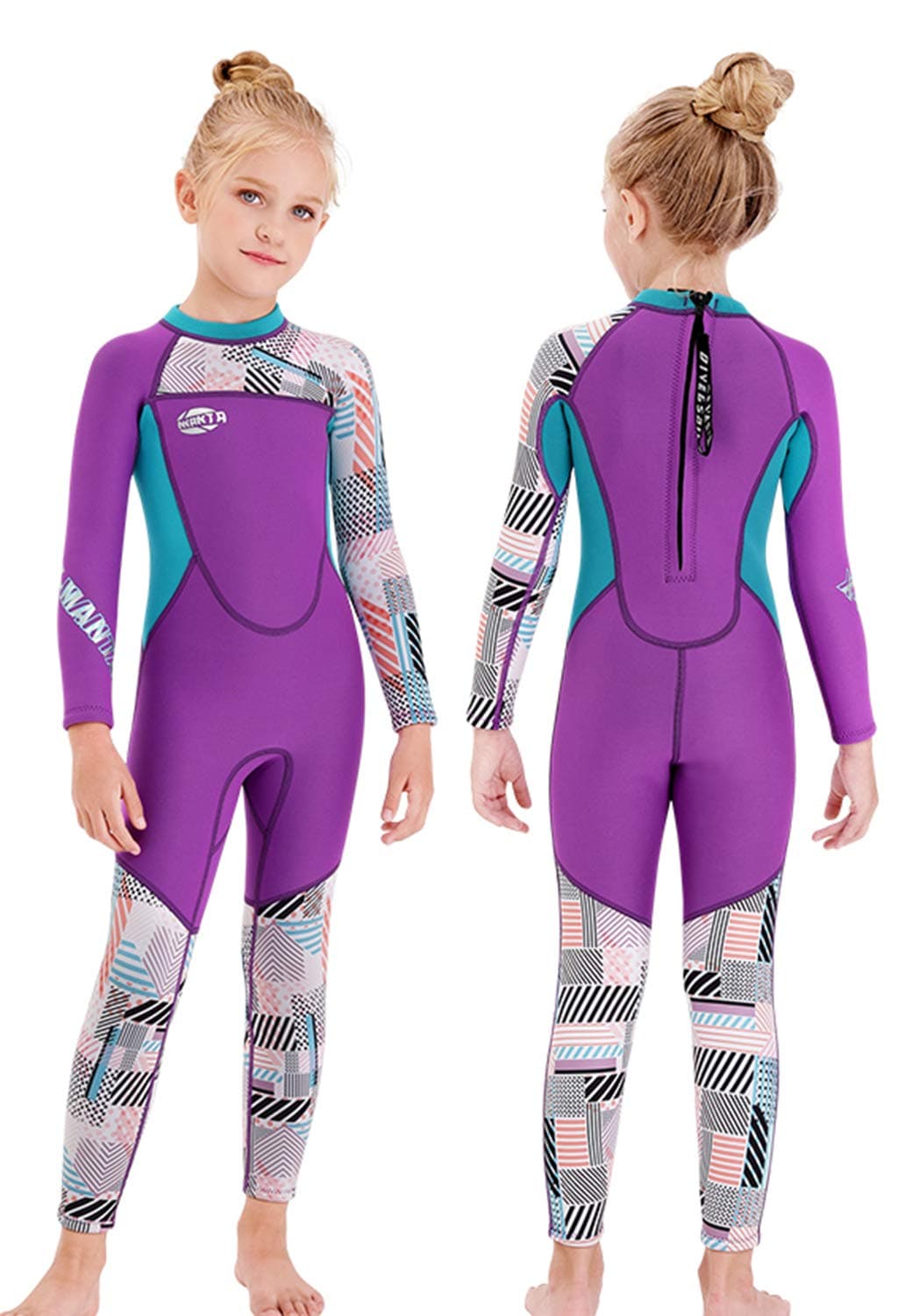 GogokidsGirls Wetsuit Kids Thermal Swimsuit - 2.5mm Neoprene Rash Guard Children One Piece Swimwear, All in One Sunsuit Sun Protection UV 50+ Diving Snorkelling Suit