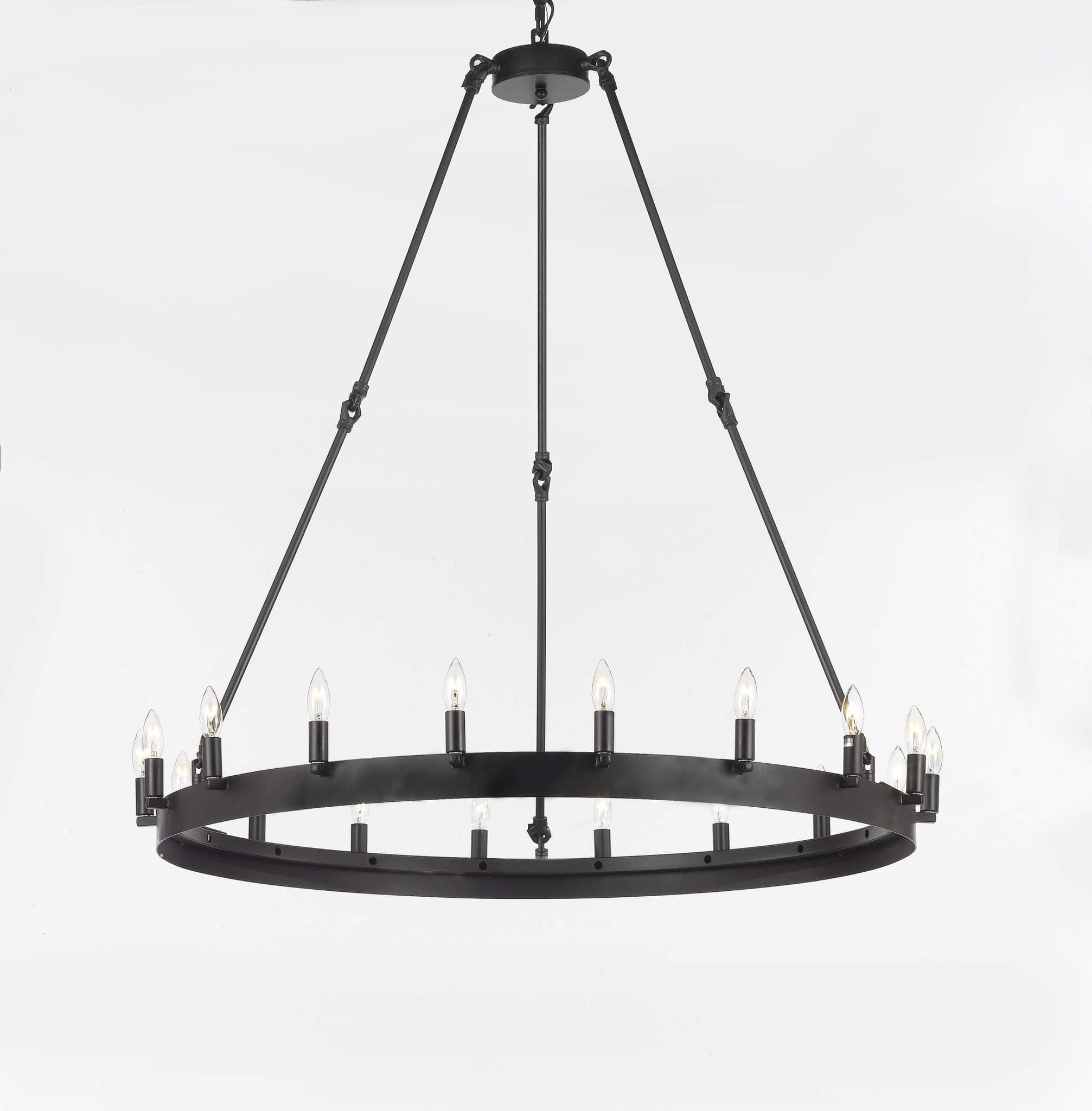 Wrought Iron Vintage Barn Metal Castile One Tier Chandelier Chandeliers Industrial Loft Rustic Lighting W 38” H 40”