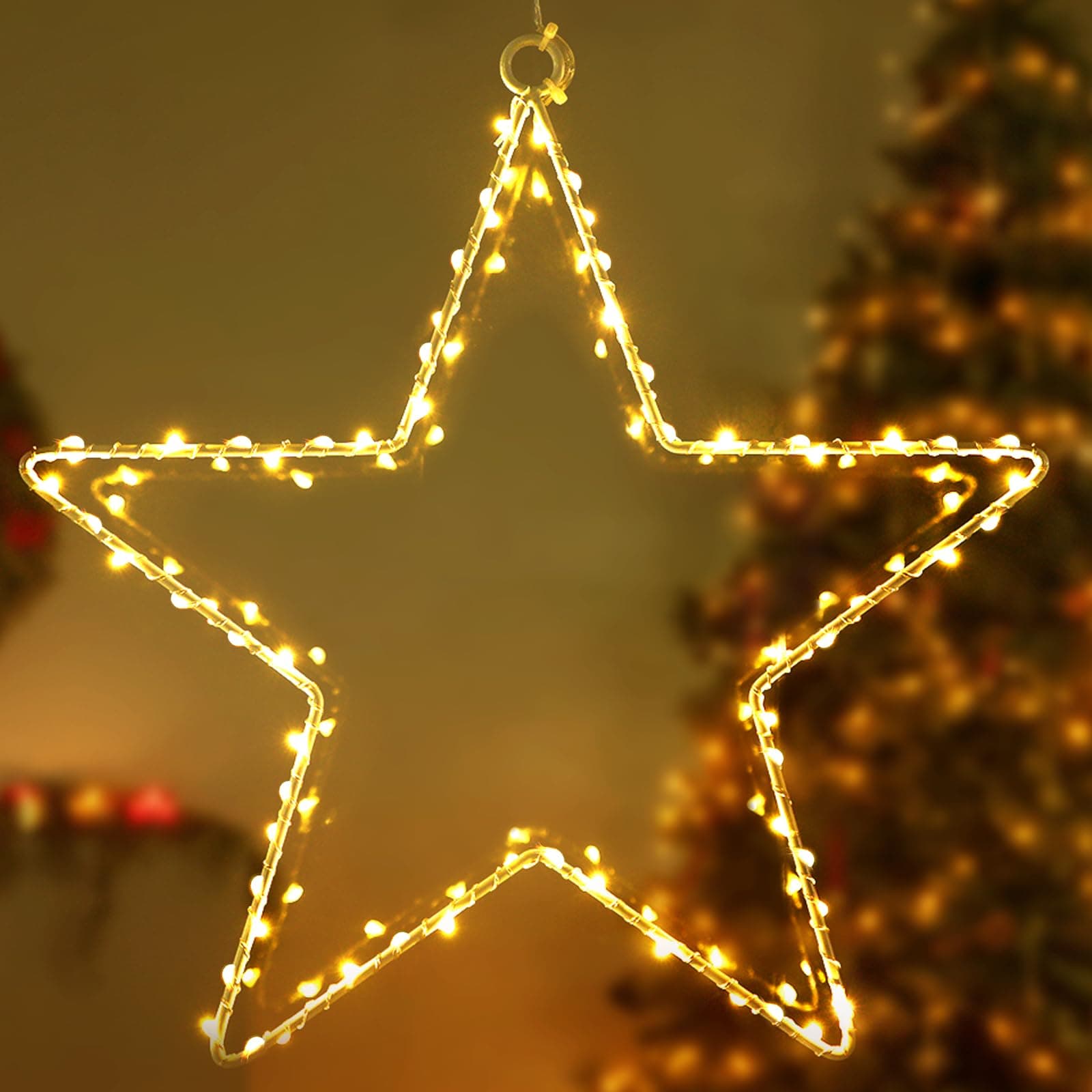 CMYK LED Christmas Star Lights,2 Pack 80Led Warm White Star Window Lights with 8 Modes Timer Star Fairy Lights Battery Powered Christmas Window Decorations Lights for Halloween Wedding Party [Energy Class A]