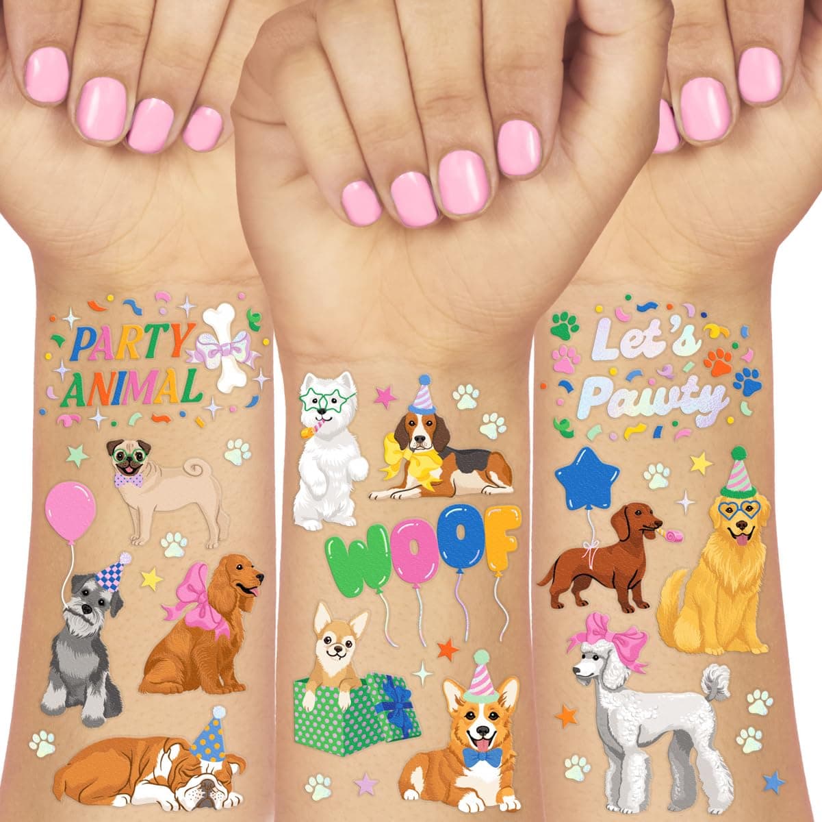 xo, Fetti Dog Temporary Tattoos for Kids - 44 Glitter Styles | Animal Birthday Supplies, Pet Lover Party Favors, Woof Arts and Crafts