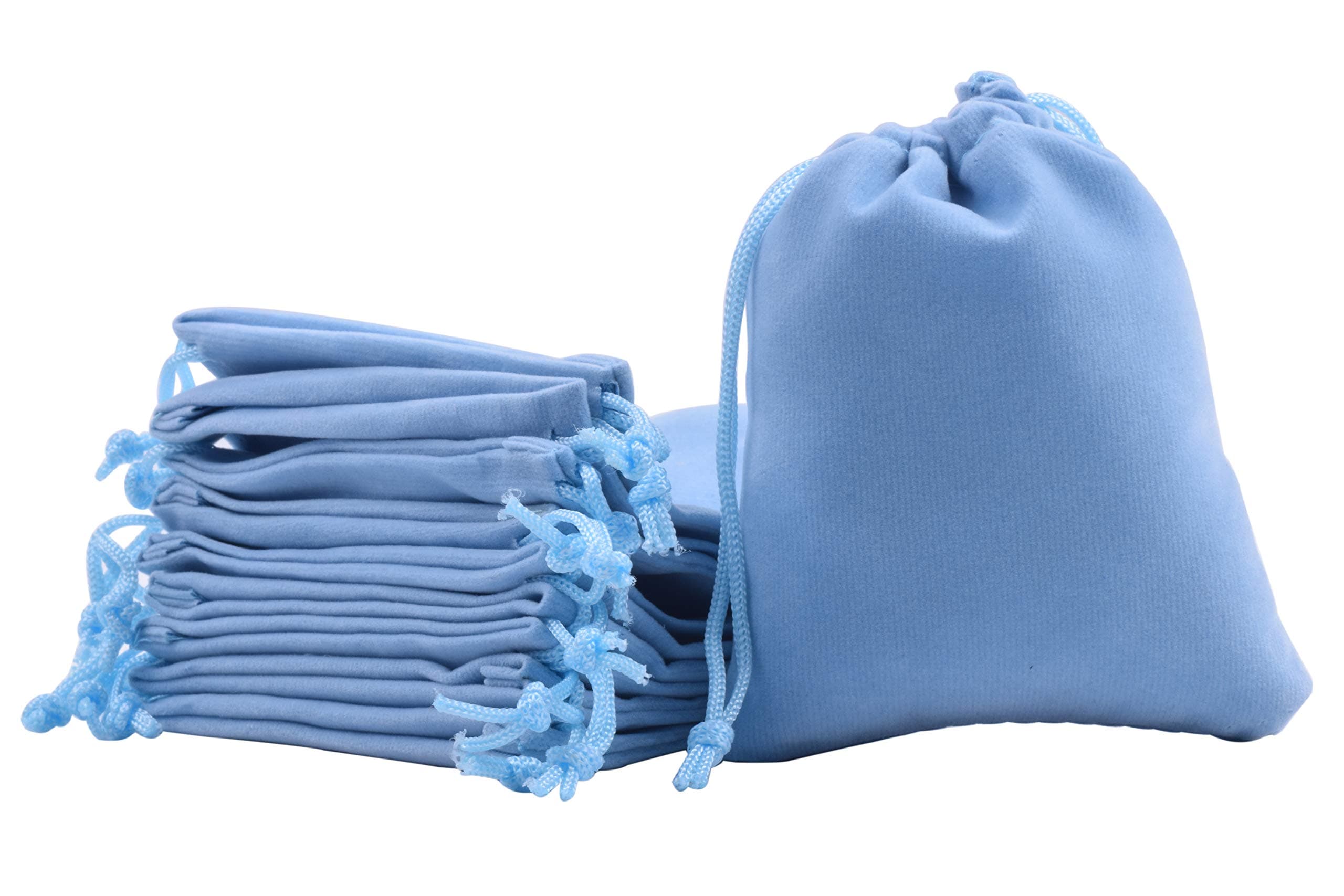 Sansam 50pcs Sky Blue Drawstrings Velvet Bags for Jewelry, Gift, Wedding Favors, Candy Bags, Party Favors, 4.0x4.8''