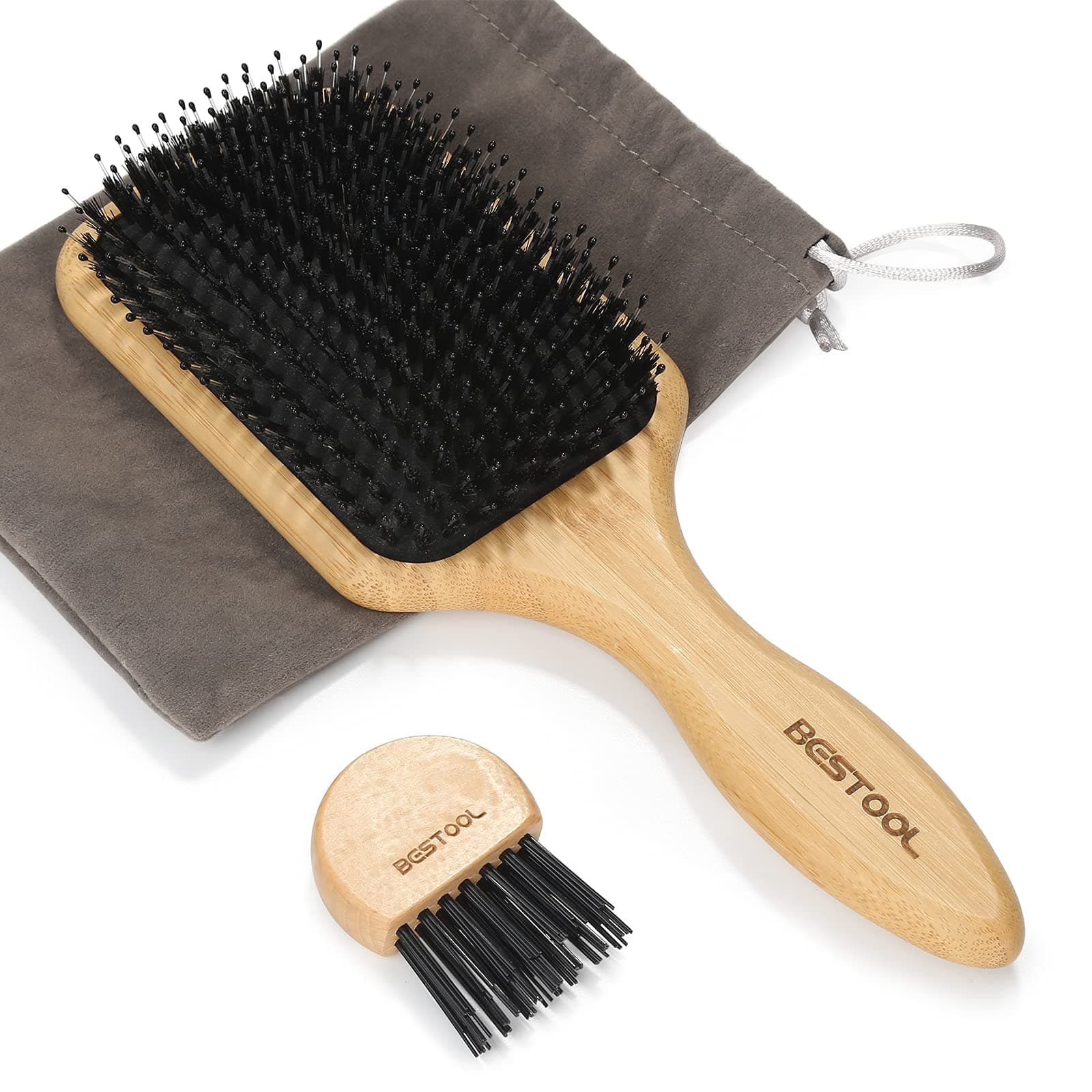Hair Brush, Boar Bristle, Wooden Comb, Paddle Brush for Men, Women, Children, Hair Care, High-Quality, Smooth, Glossy Hair, Hair Quality Improvement