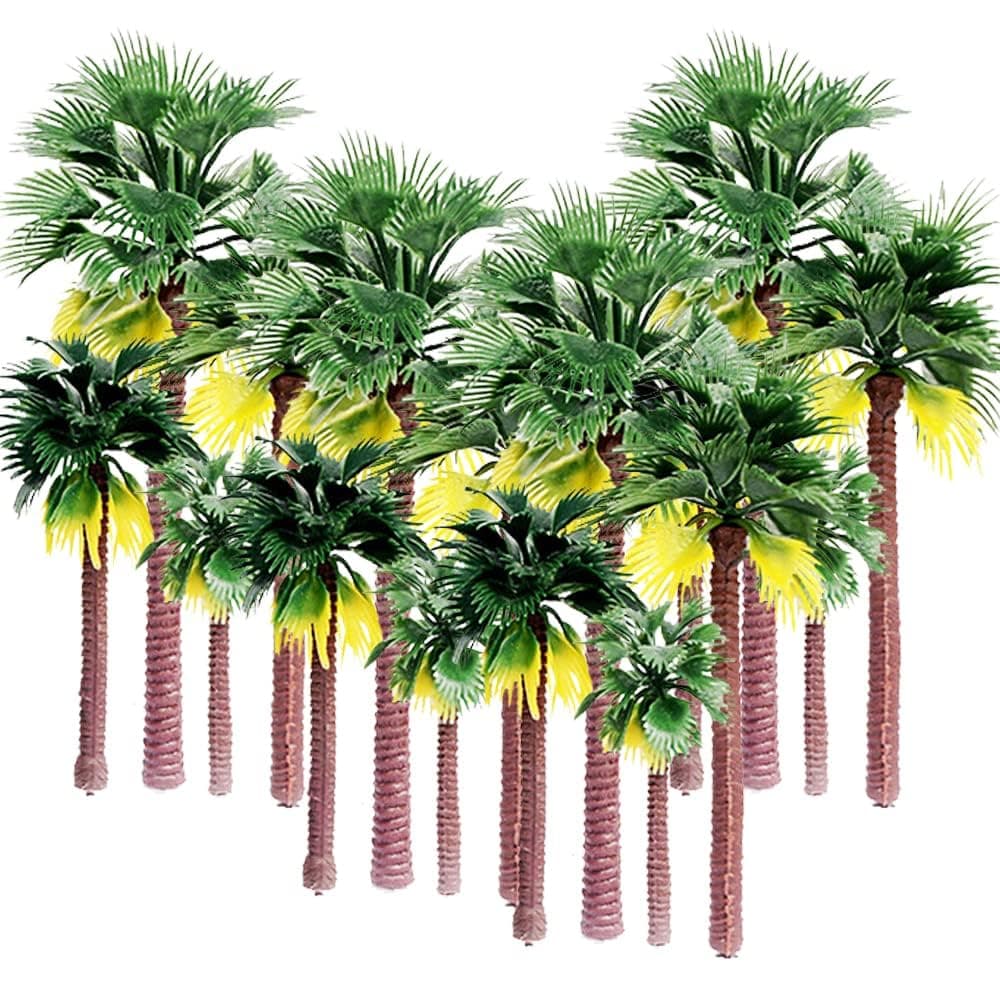 BIGTHREE 24 Pcs Artificial Palm Trees Miniature Model, Plastic Coconut Palm Tree for Cake Topper, Home Decoration, Diorama, Landscaping Projects
