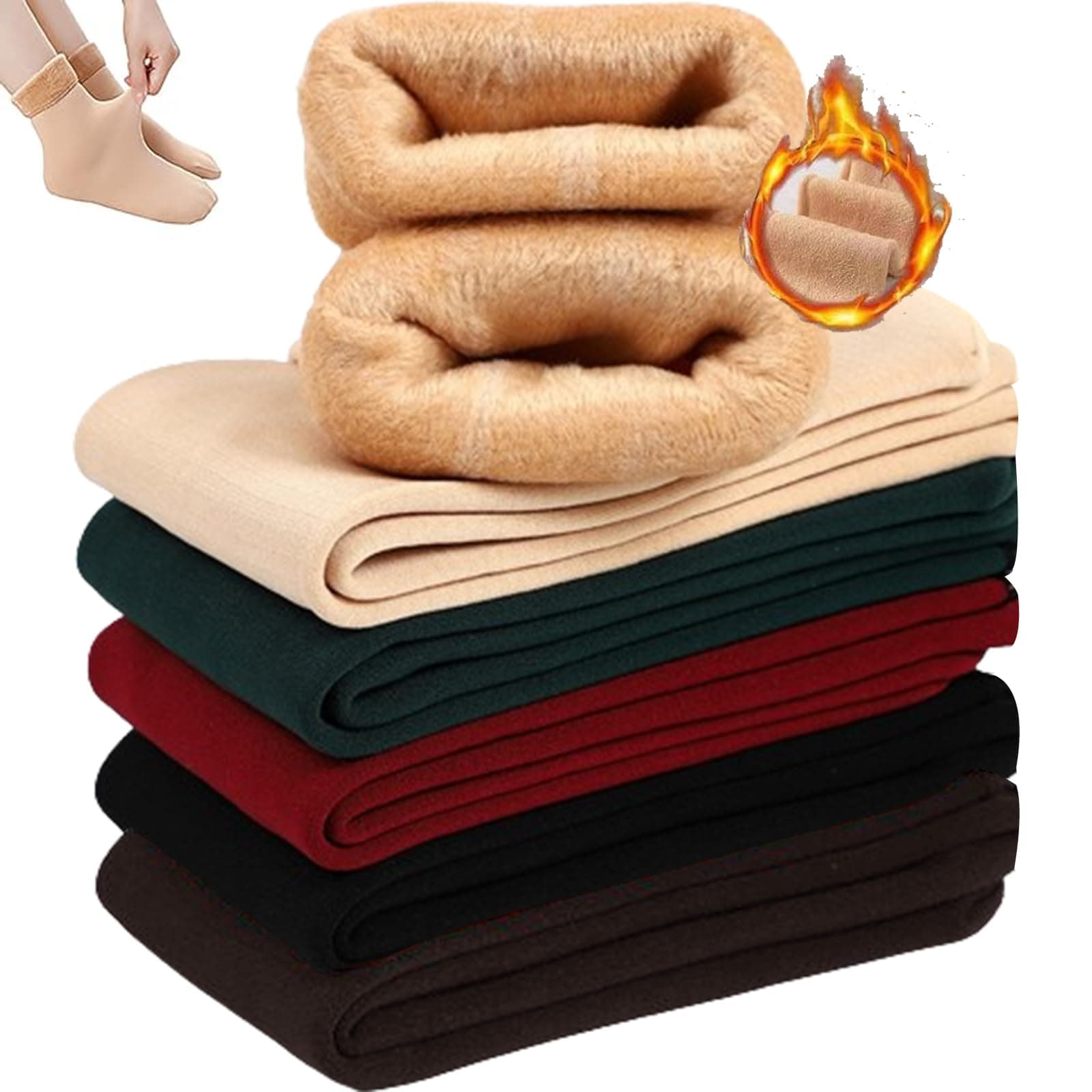 MMOOUPWomen Thermal Socks, 5 Pairs Plain Thick Velvet Snow Socks, Ultra Warm Socks for Running Walking Fitness Outdoor Sports
