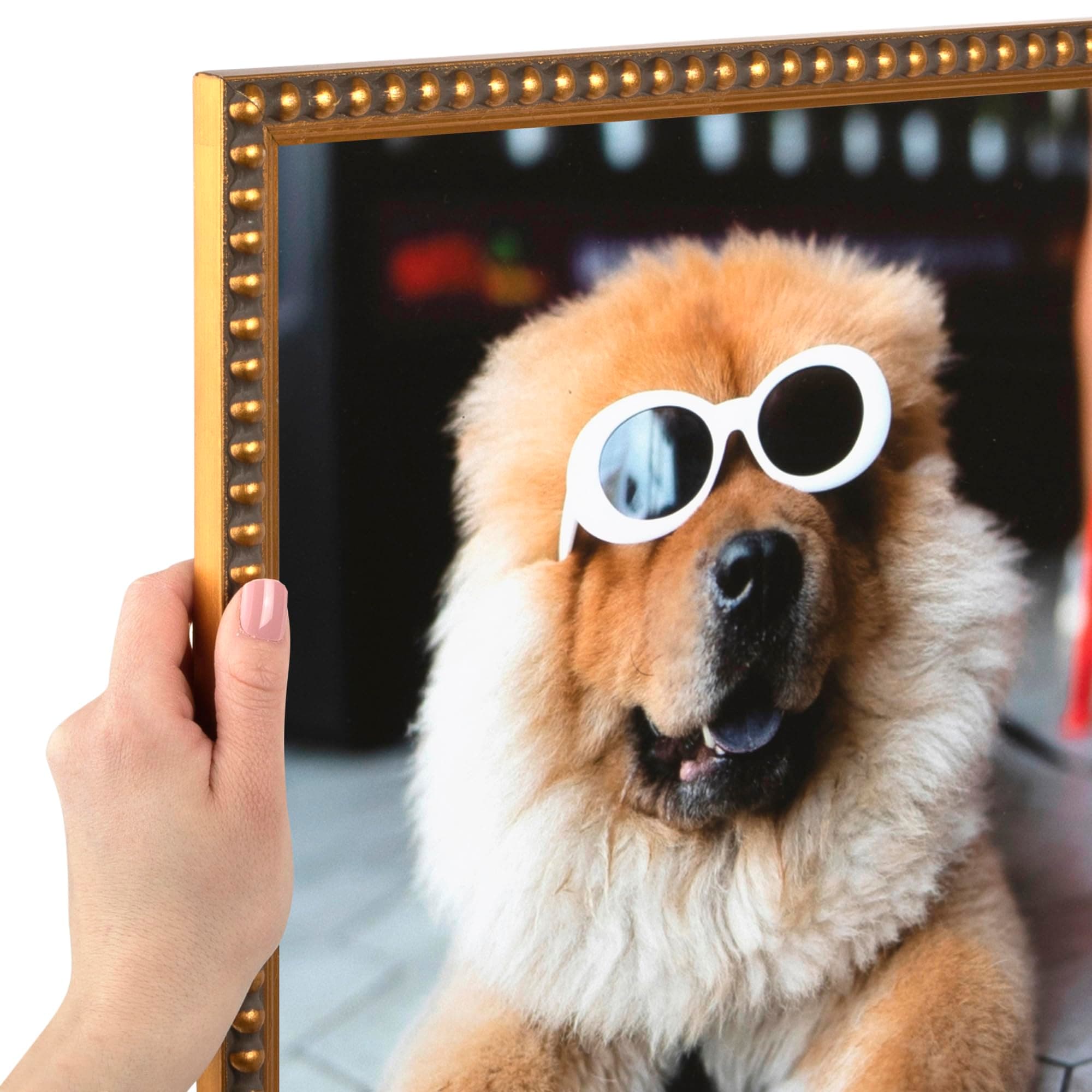 ArtToFrames24x24 Inch Gold Picture Frame, This 0.80 Inch Custom Wood Poster Frame is Gold Leaf with Bead Compo - Comes with Economy Acrylic and Corrugated Backing (WOMD6864-24x24)