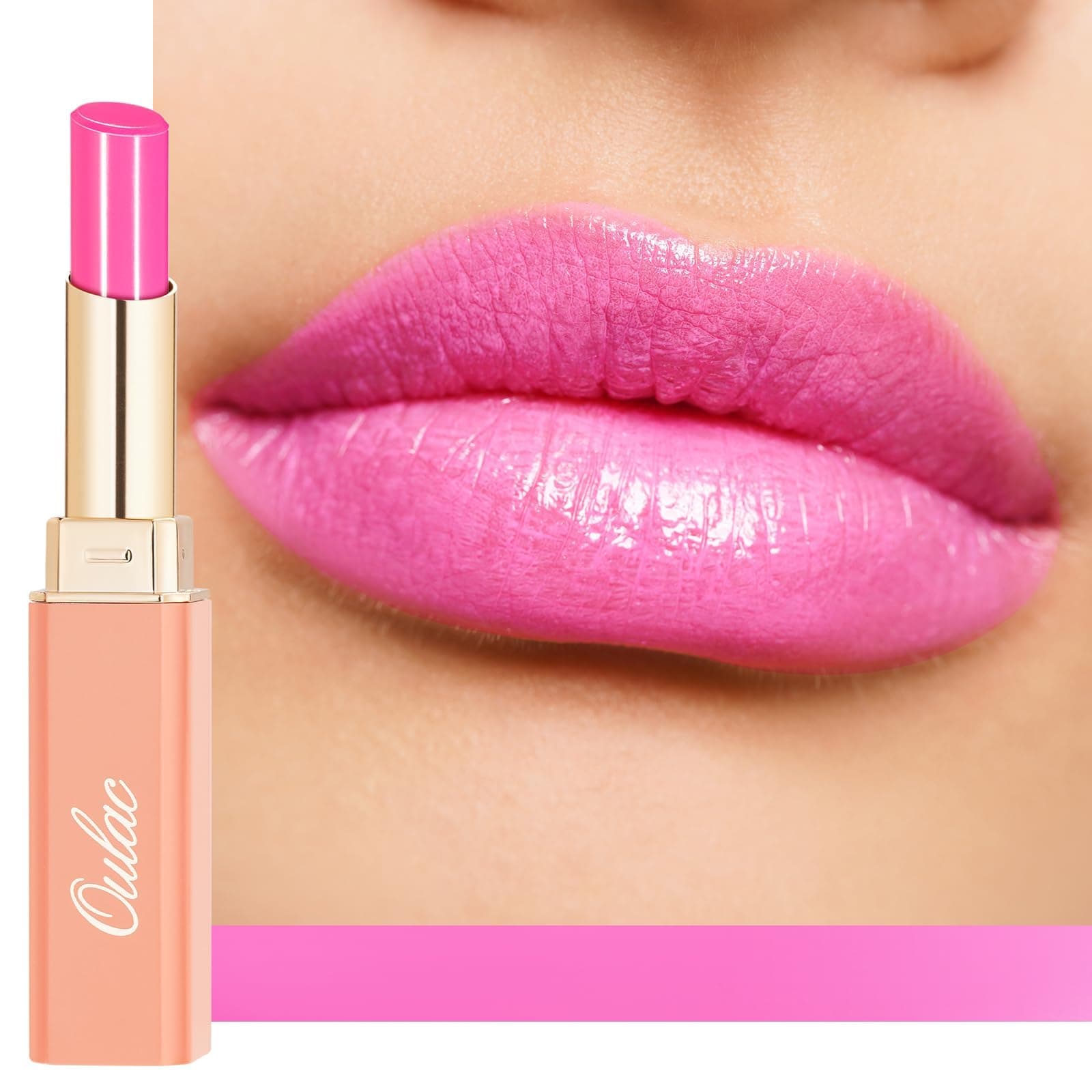 Oulac Moisturizing Shine Pink Lipstick for Women - 2 in 1 Glossy Bright Pink Tinted Lip Balm, Hydrating Winter Lipstick for Dry Lips,Shine Juicy Finish Vegan 2.2g/0.07oz (15)