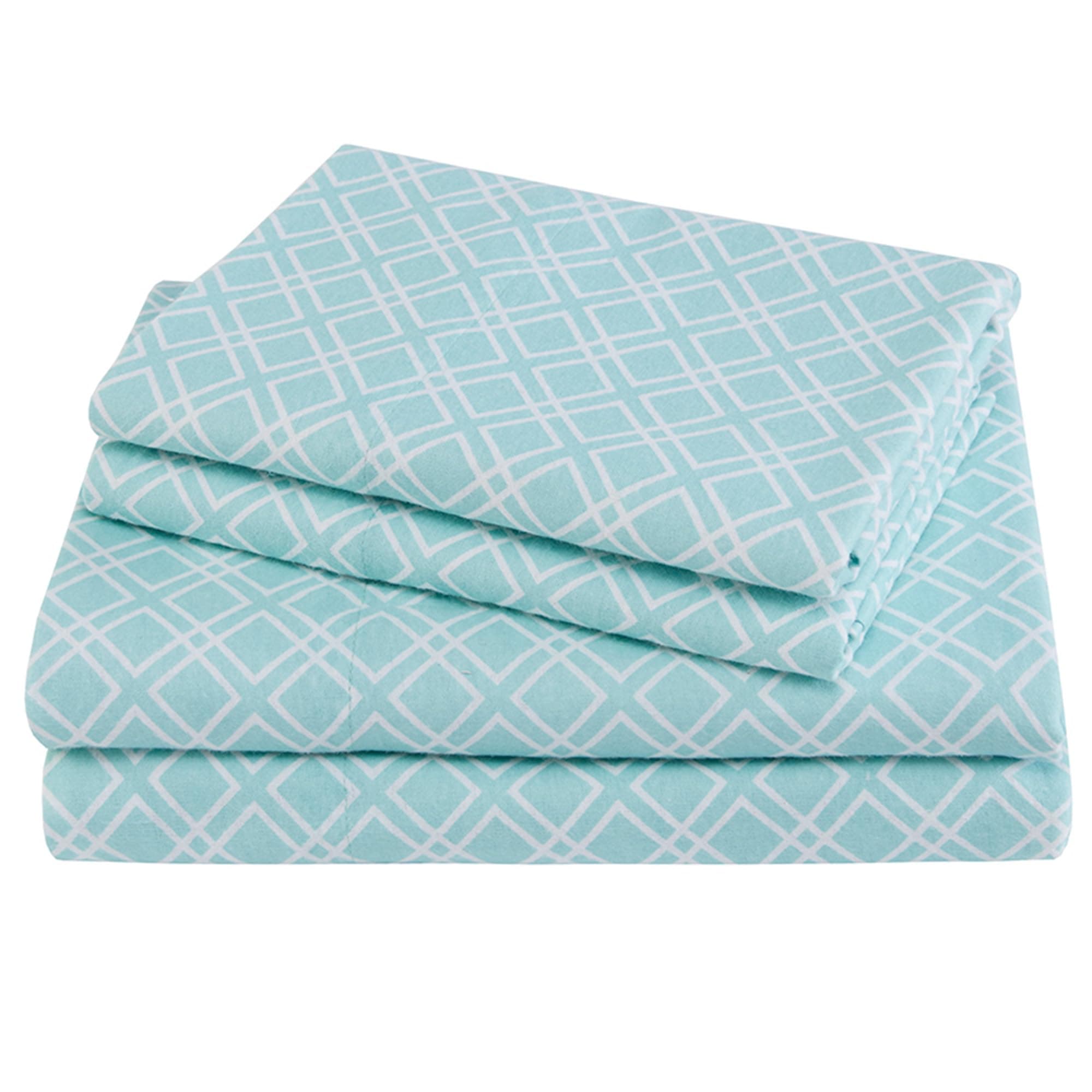 Comfort Spaces Cotton Flannel Sheets Full Size, Ultra Soft Flannel Sheet Set with 12" Elastic Pocket , Breathable Warm Flannel Bedding, Aqua Geo 4 Piece