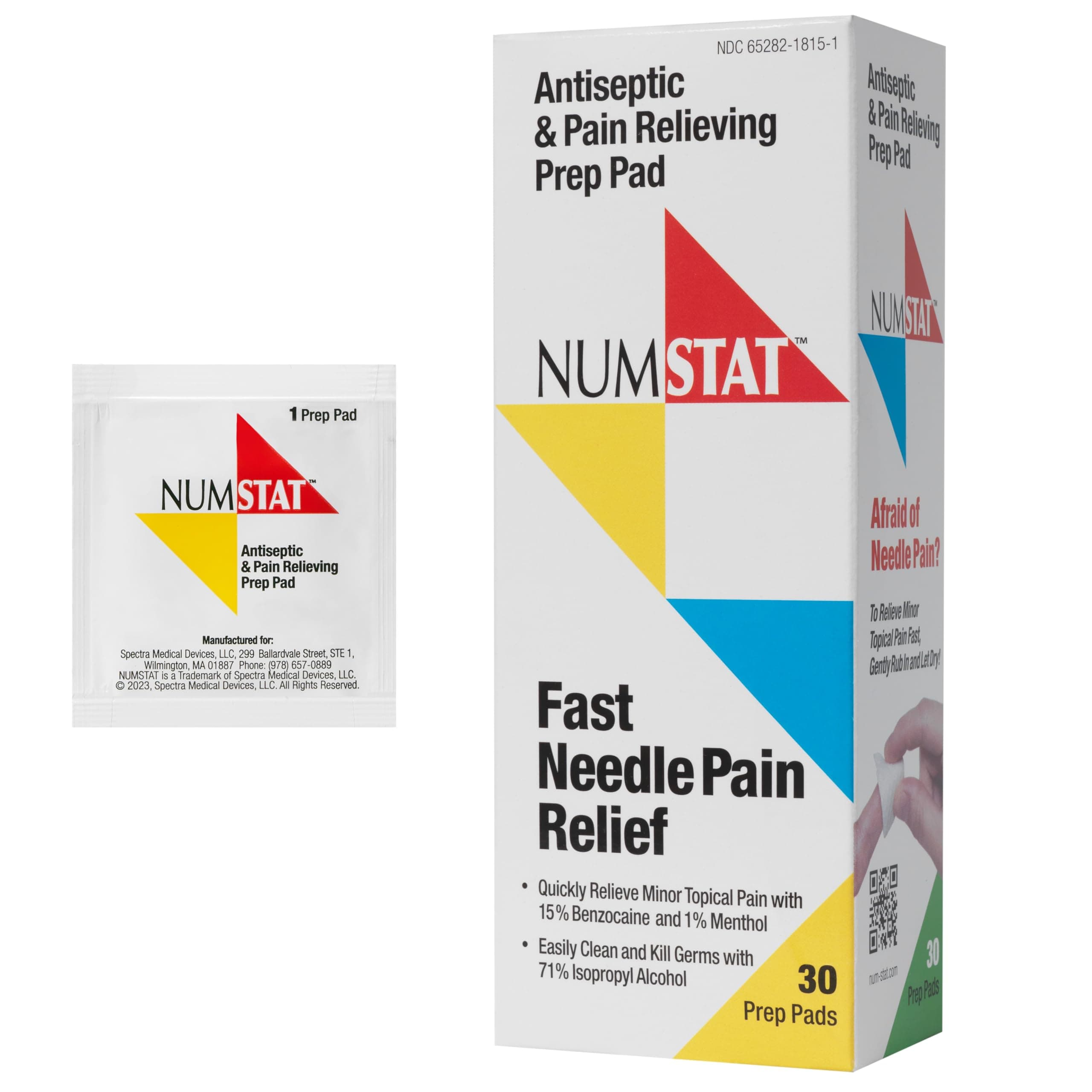 NUMSTAT Antiseptic Numbing Wipes for Needle Pain Relief, 2-In-1 Formula with Benzocaine, Isopropyl Alcohol and Menthol - 30 Prep Pads