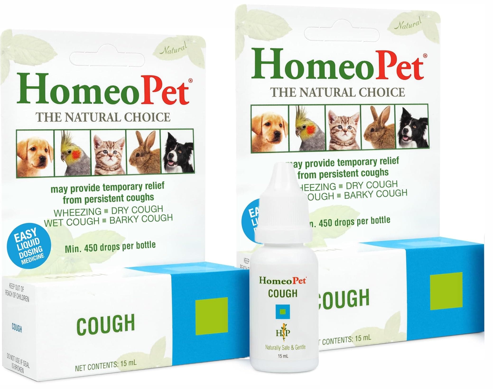 HomeoPetCough, Gentle Natural Cough Medicine for Dogs, Cats, and Small Pets, Cat and Dog Cough Medicine, 15 Milliliters (Pack of 2)