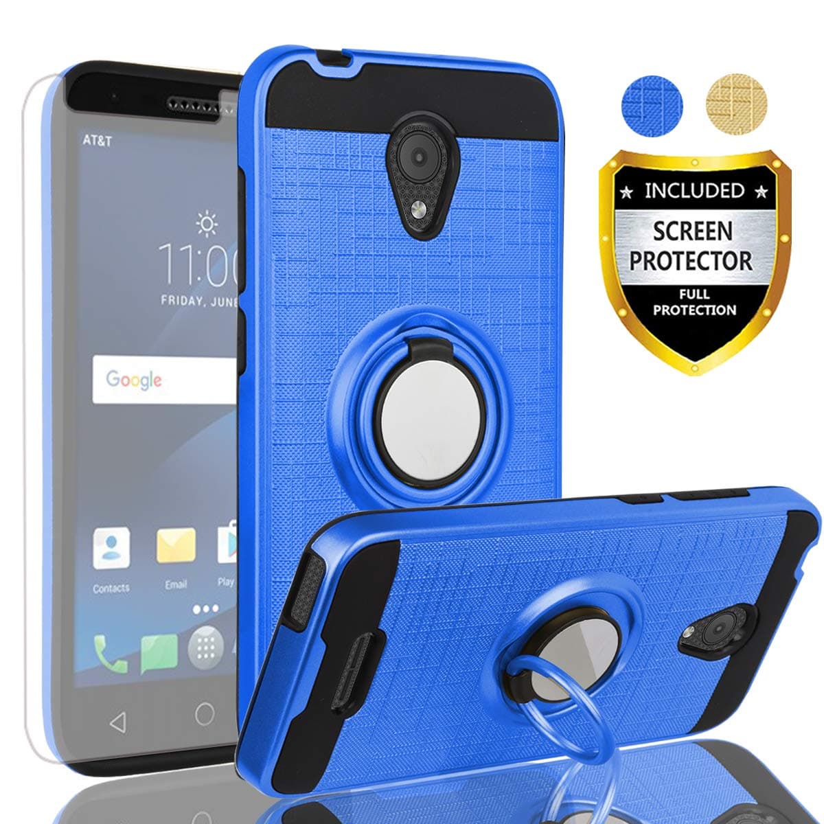 AYMECL Alcatel Verso Case,IdealXcite/CameoX 5044R/Alcatel U50 Case with HD Screen Protector,360 Degree Rotating Ring Holder Dual Layer Full-Body Protective Cases Cover for Alcatel 5044R-ZR Blue