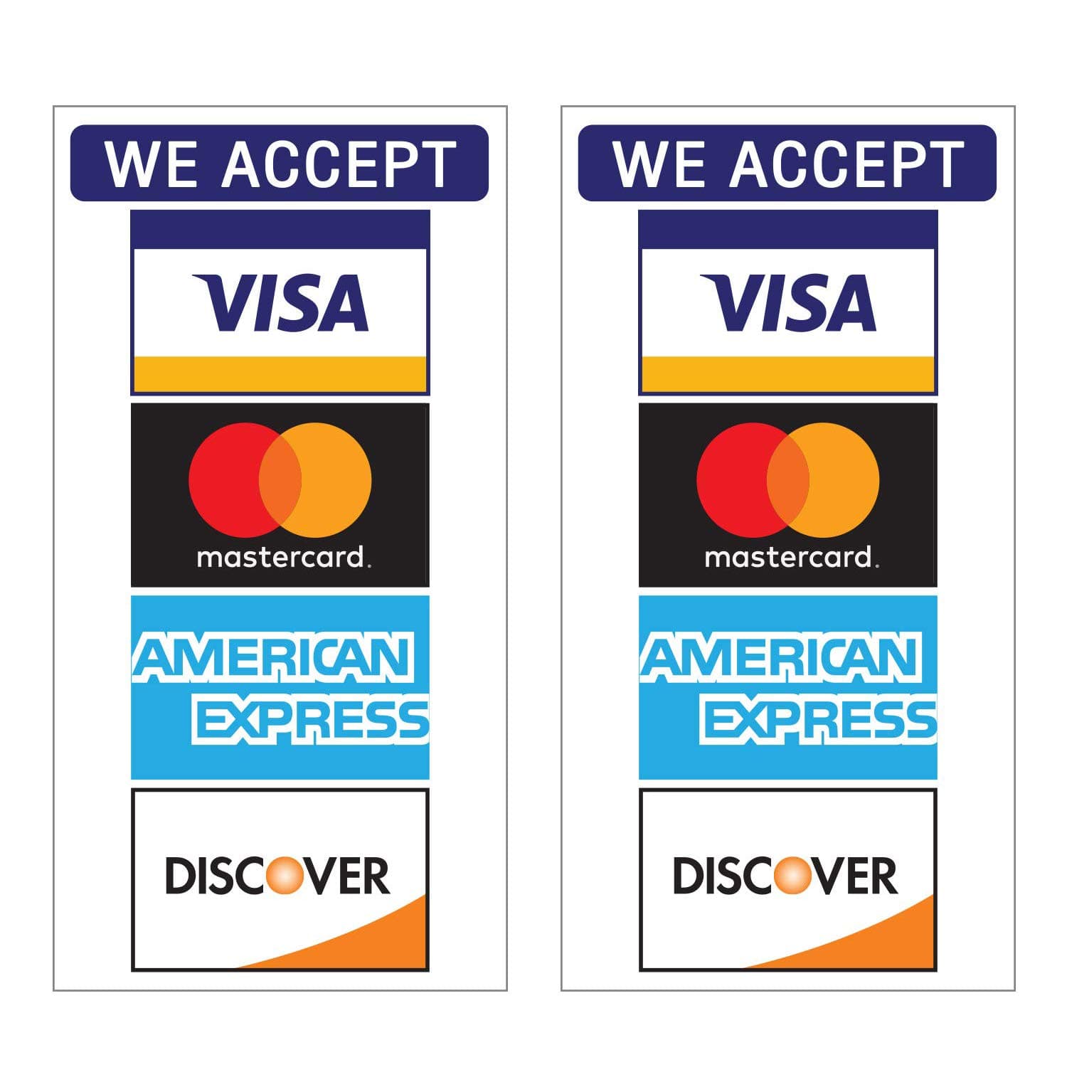 Credit Card Stickers - Visa, MasterCard, Amex and Discover, Vinyl Decals, UV Protected & Waterproof, 3.3 X 6.4 Inch - 2 Pieces