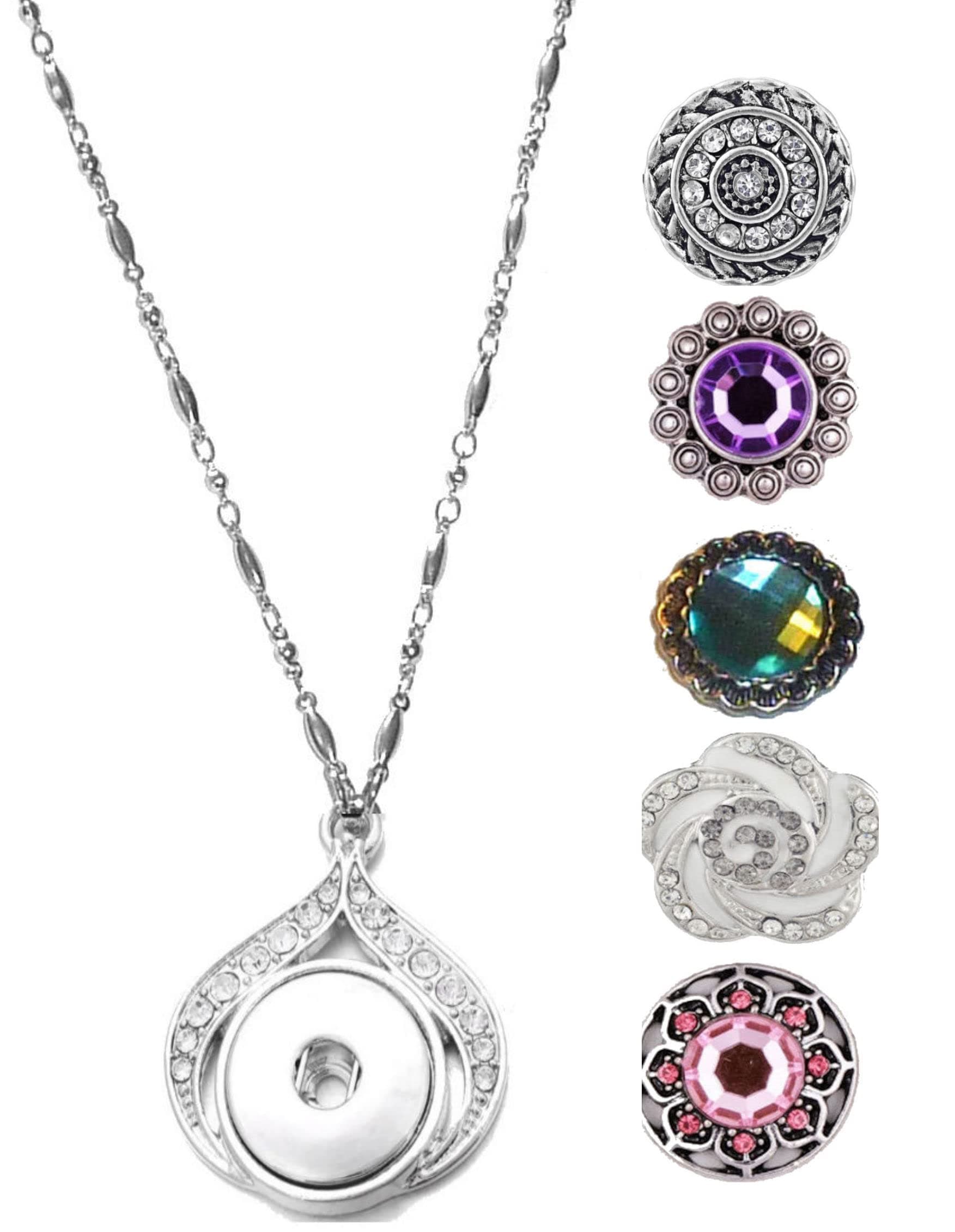 Snap Interchangeable Women's Fashion Jewelry Necklace, 18" or 24" long, Fancy STRONG Stainless Steel Chain. Comes in a gift box.