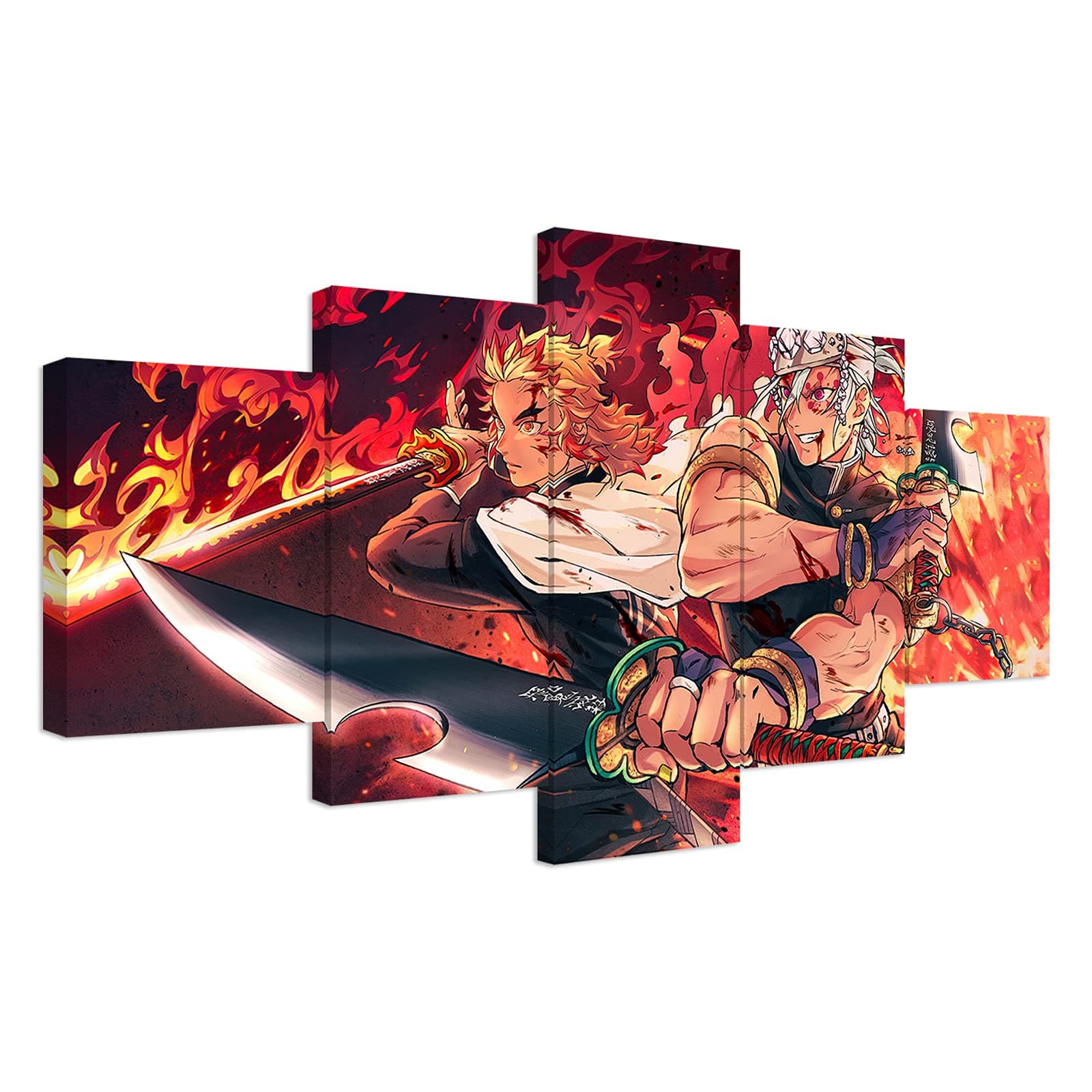 KAIWALK Anime Poster Kyojuro Rengoku and Tengen Uzui Print on Canvas Painting Wall Art for Living Room Home Decor (With Frame, Q-04)