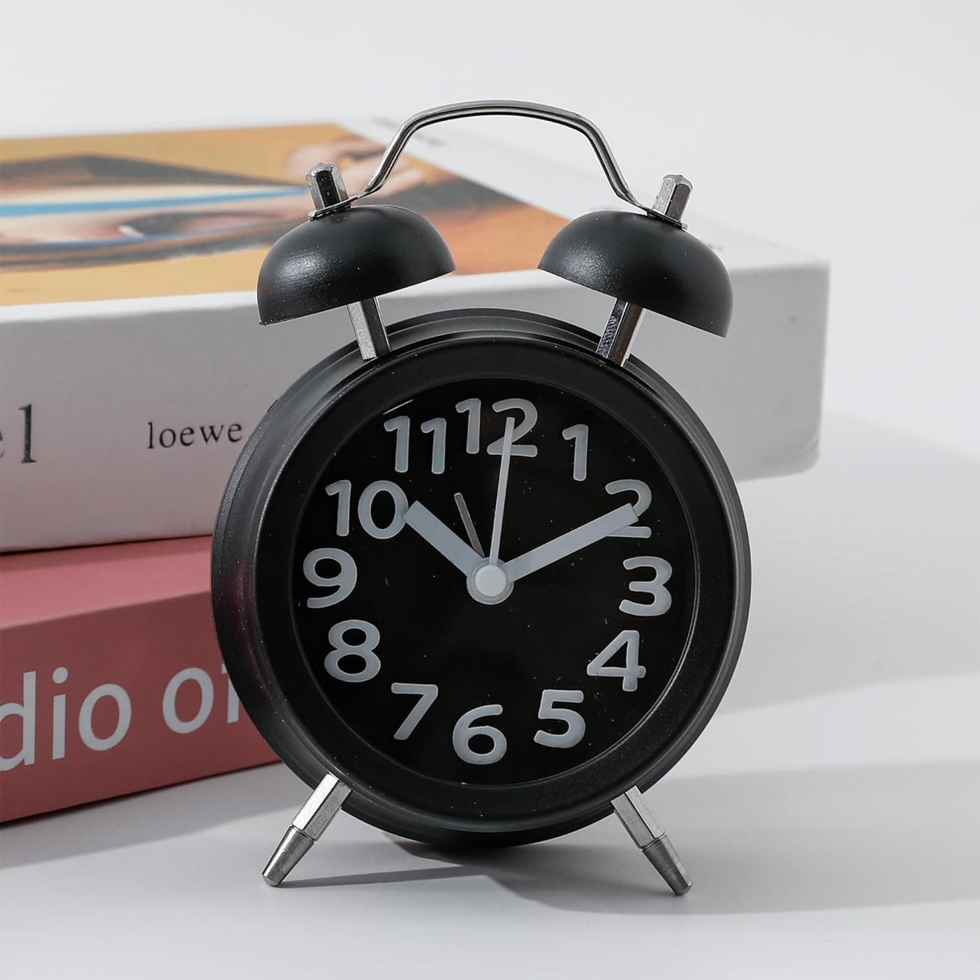 Urbane Home Vintage Twin Bell Timer Watch, Alarm Clock for Students & Heavy Sleepers | Study Table Watch for Kids Bedroom and Living Room | Alarm Ghadi for Early Wake Up | Black