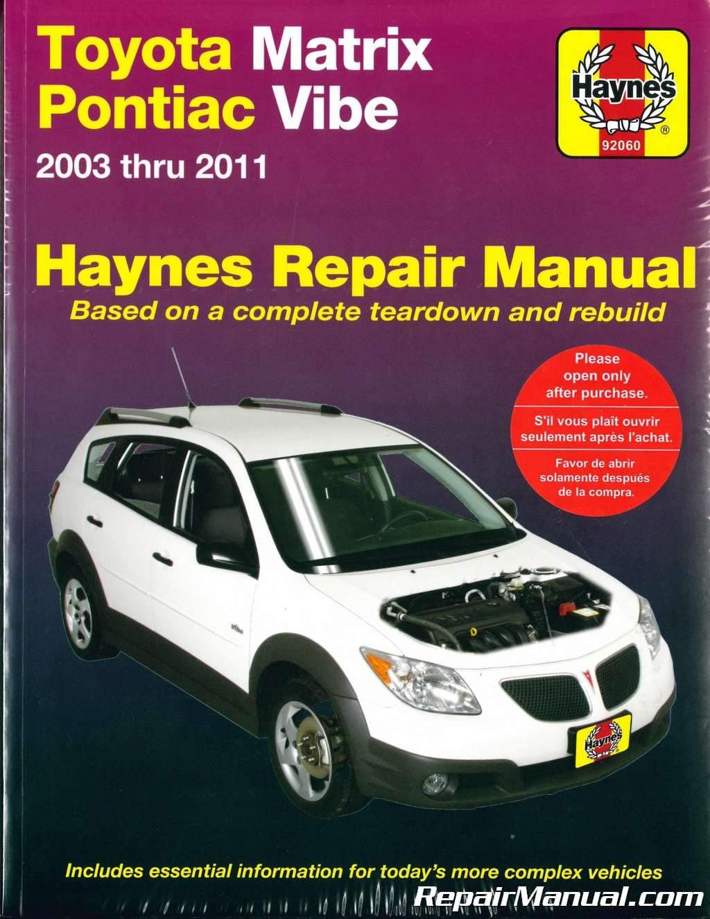 H92060 Haynes 2003-2011 Toyota Matrix and Pontiac Vibe Car Repair Manual Perfect Paperback – January 1, 2004