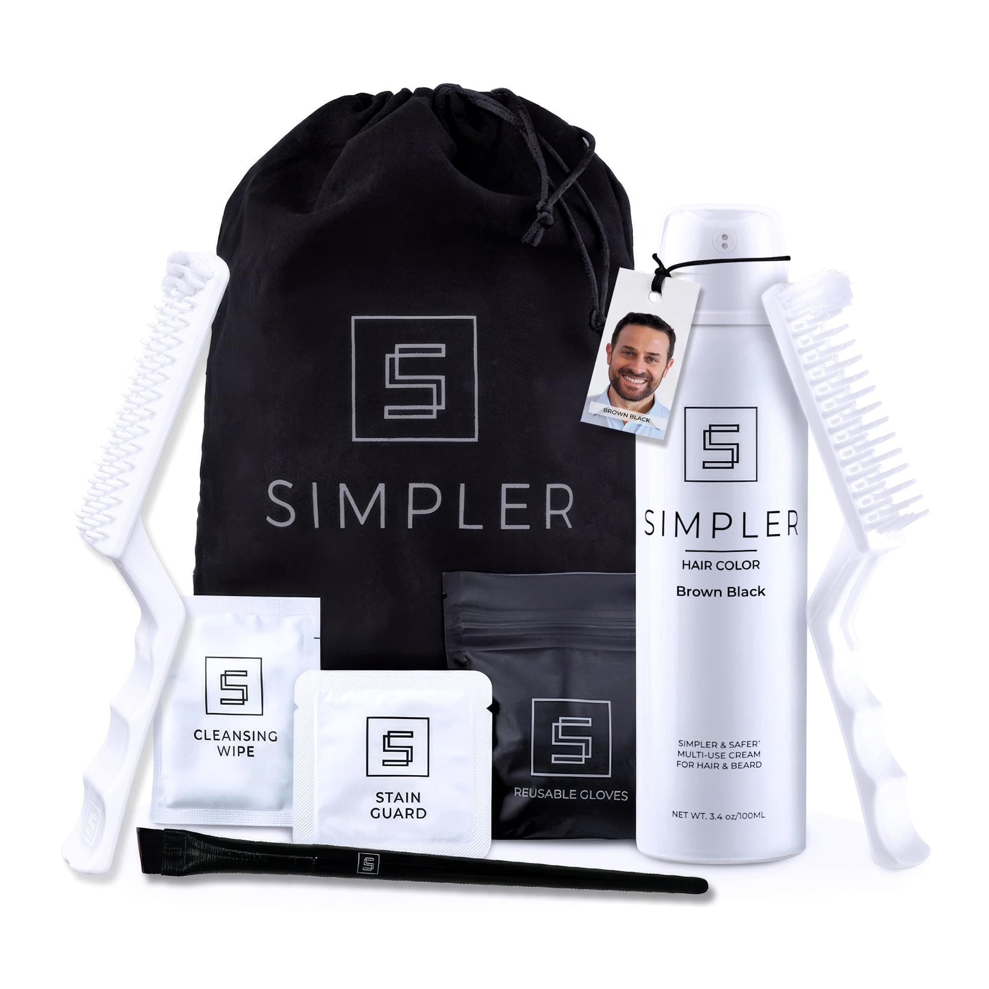 Simpler Hair Color Brown Black Mustache and Beard Upgraded Brush Kit with 3 Brushes Included for Precision Application - Gentle, Simple, and Reusable Beard Color for Men