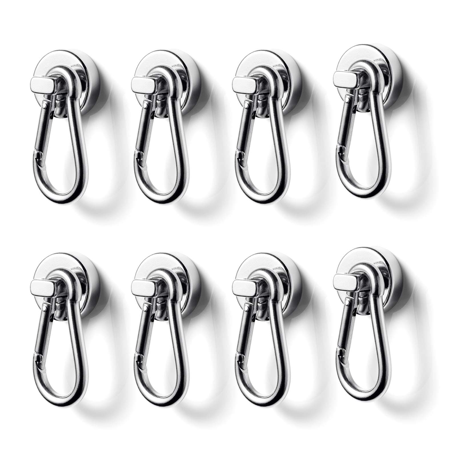 BTLINMagnetic Hooks Extra Strong, Heavy Duty Neodymium Magnet with Carabiner Hook Maximum Load Capacity 32LBS for Indoor Outdoor Grill Warehouse Office Factory 8Pcs