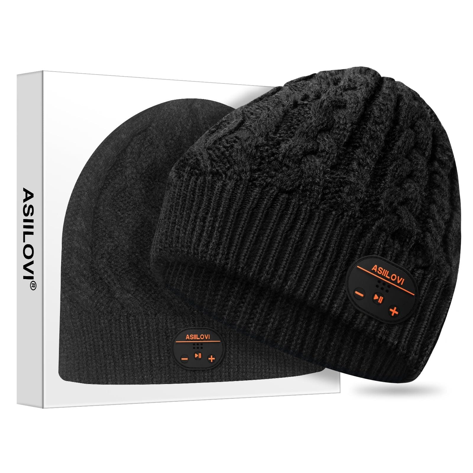 Bluetooth Beanie, Double-Layer Wool Lining Bluetooth Hat Beanie for Men/Women/Teens/Family, 20hrs Playing, Gift Packaging for Christmas Stocking Stuffers Thanksgiving (02-Black)