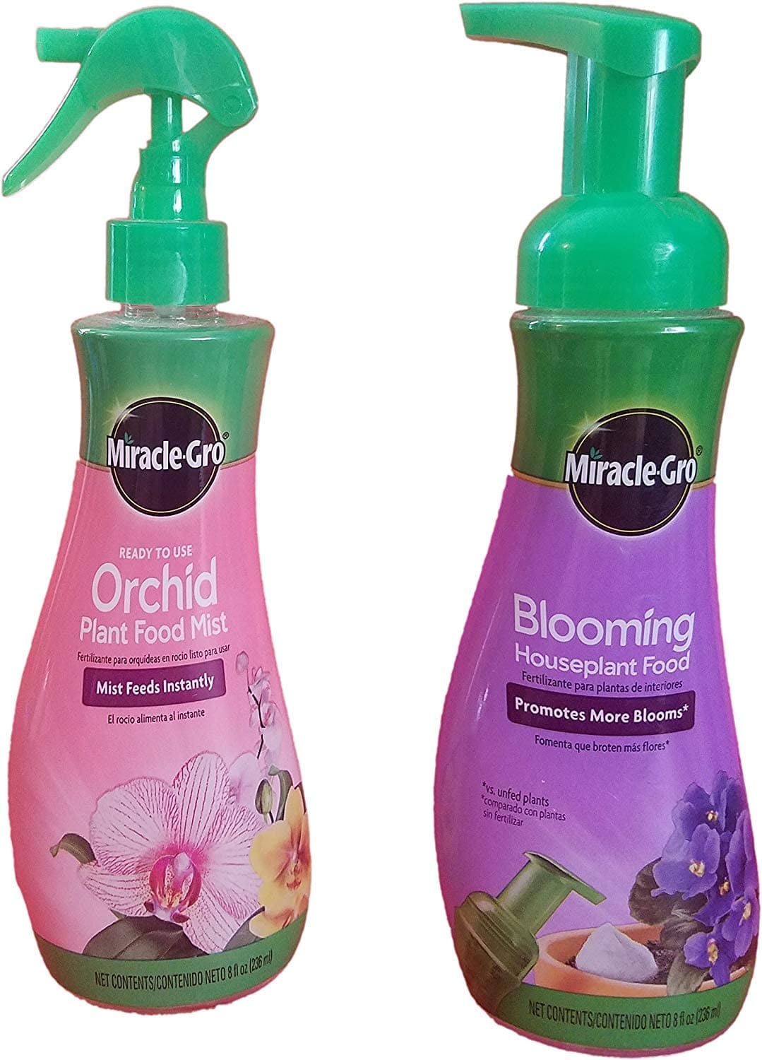Miracle-Gro Blooming Houseplant Food, 8 oz & Miracle-Gro Orchid Plant Food Mist (Orchid Fertilizer) 8 oz. (2 fertilizers)
