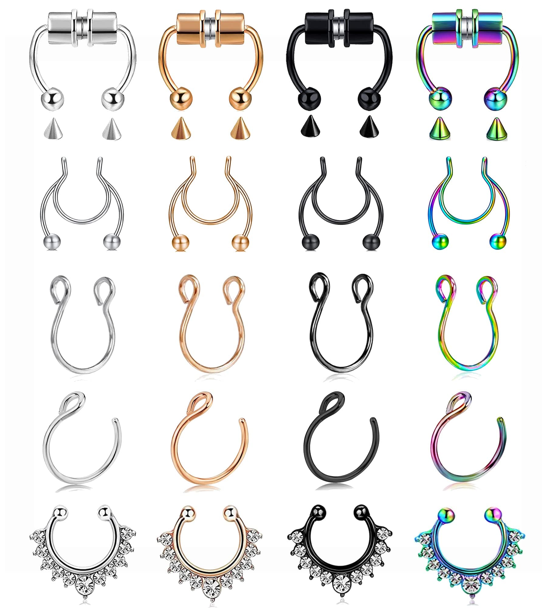 Fake Nose Ring Hoop Fake Septum Fake Nose Ring Stud Faux Fake Nose Ring Piercing Nose Cuffs for Non Pierced Nose Magnetic Nose Ring Jewelry for Women Men