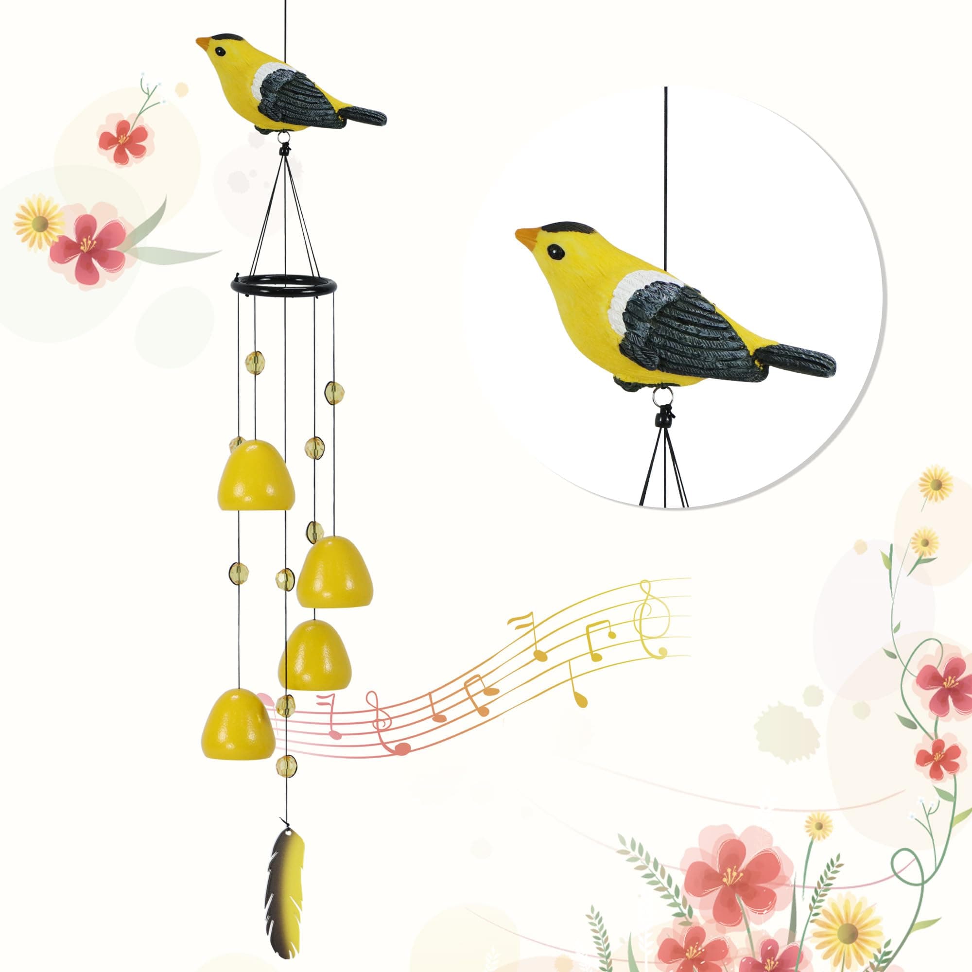 Efoleya Bird Wind Chimes for Outside,Goldfinch Bird Gifts,Yellow Bird Wind Chimes Outdoor Decorations, Mother‘s Day Gifts for Mom/Grandma,Garden Patio Backyard Hanging Decor.