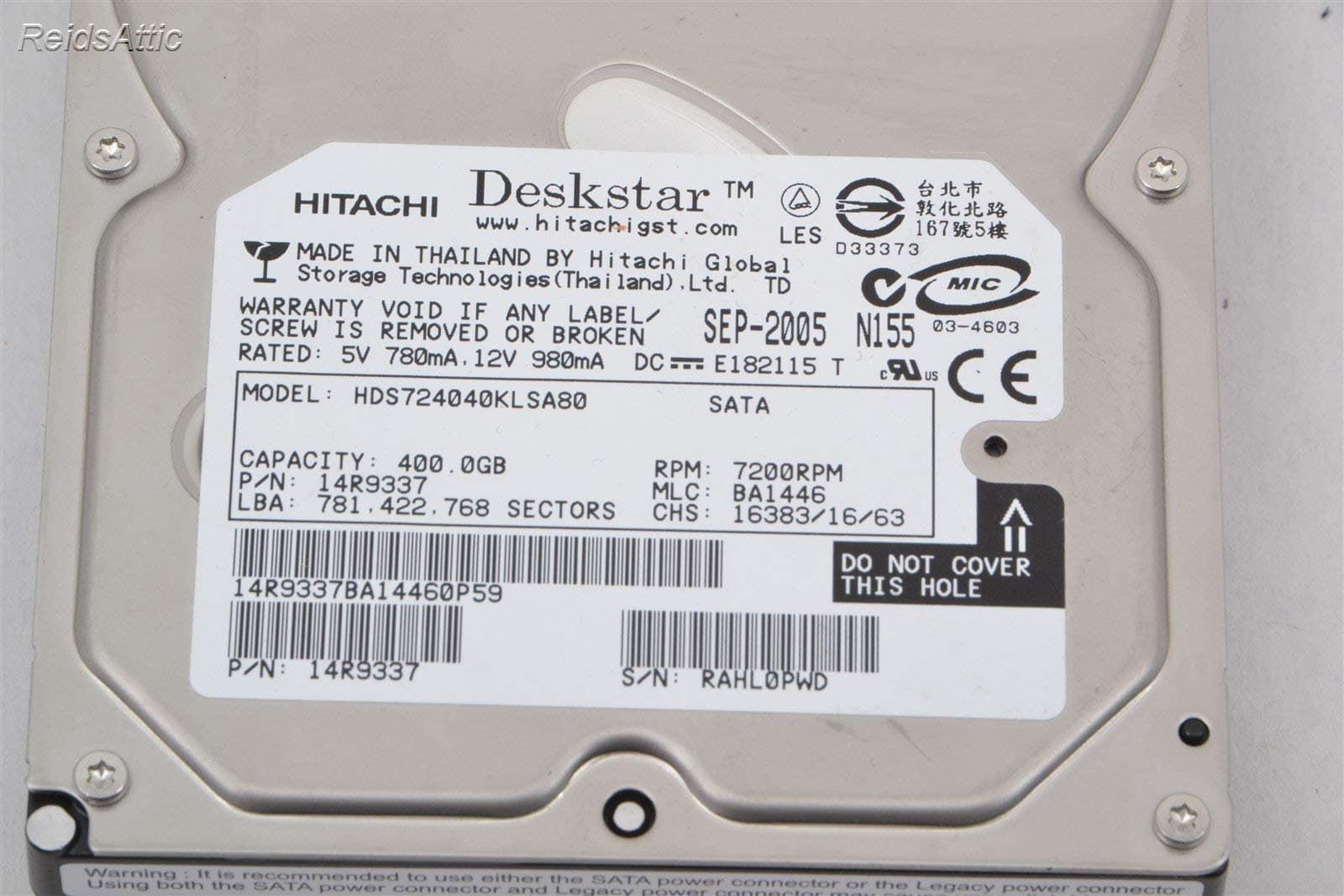 Hitachi0A31463 Deskstar 400GB 7200RPM SATA Hard Drive HDS724040KLSA80