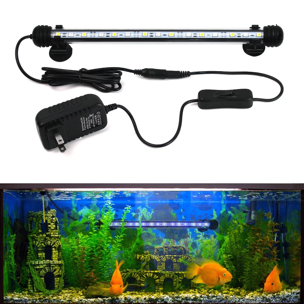 GOESWELL LED Aquarium Light, Aquarium LED Lighting for Fish Tanks White and Blue LEDs Fixture Underwater Submersible Fish Tank Lamp (11.41 inch)