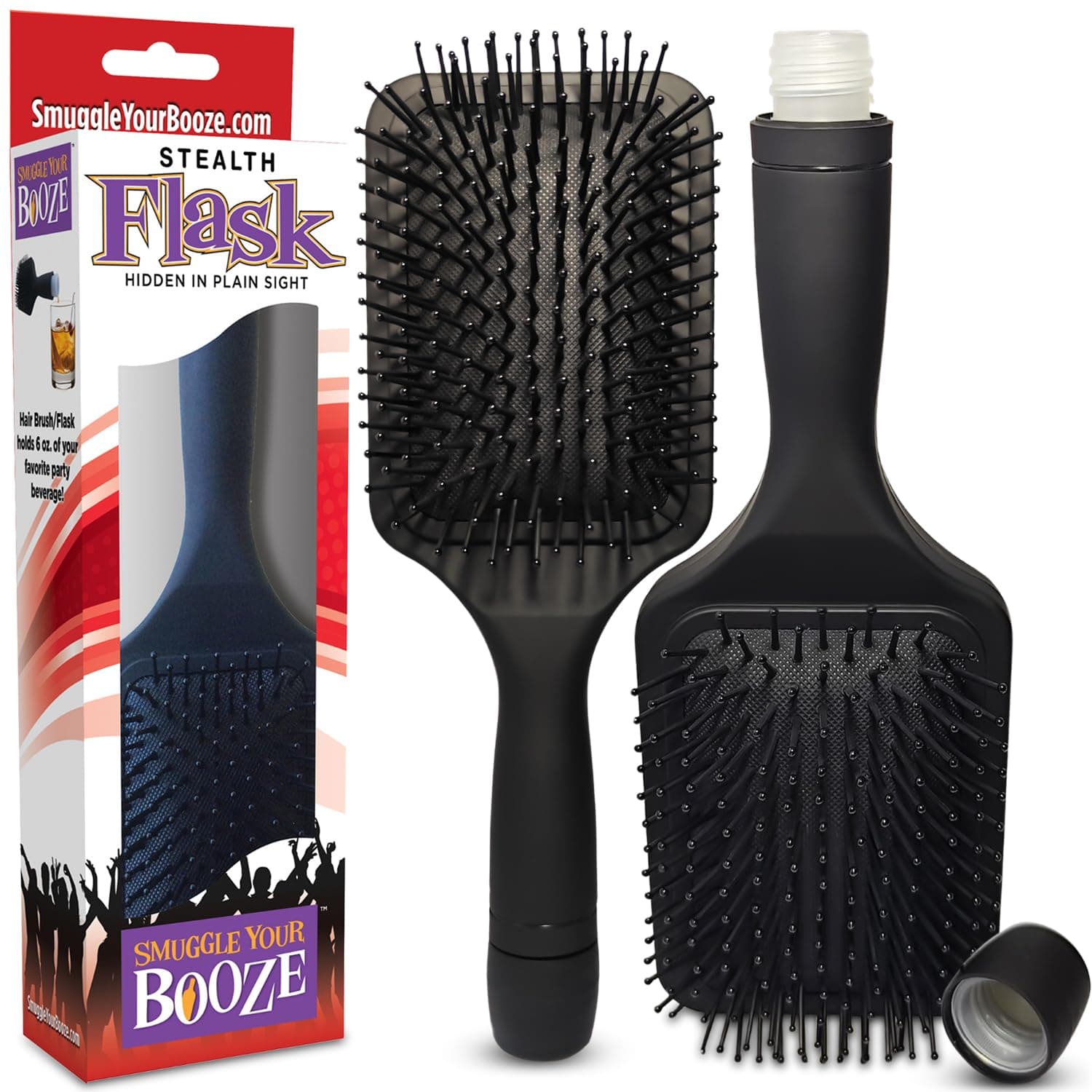 Hidden Paddle Hairbrush Flask by Smuggle Your Booze - Secret Hair Brush BPA-Free Flask for Liquor Disguise for Women | Party Women’s Discreet Alcohol Travel Flasks for Cruises, Concerts | 12oz Total