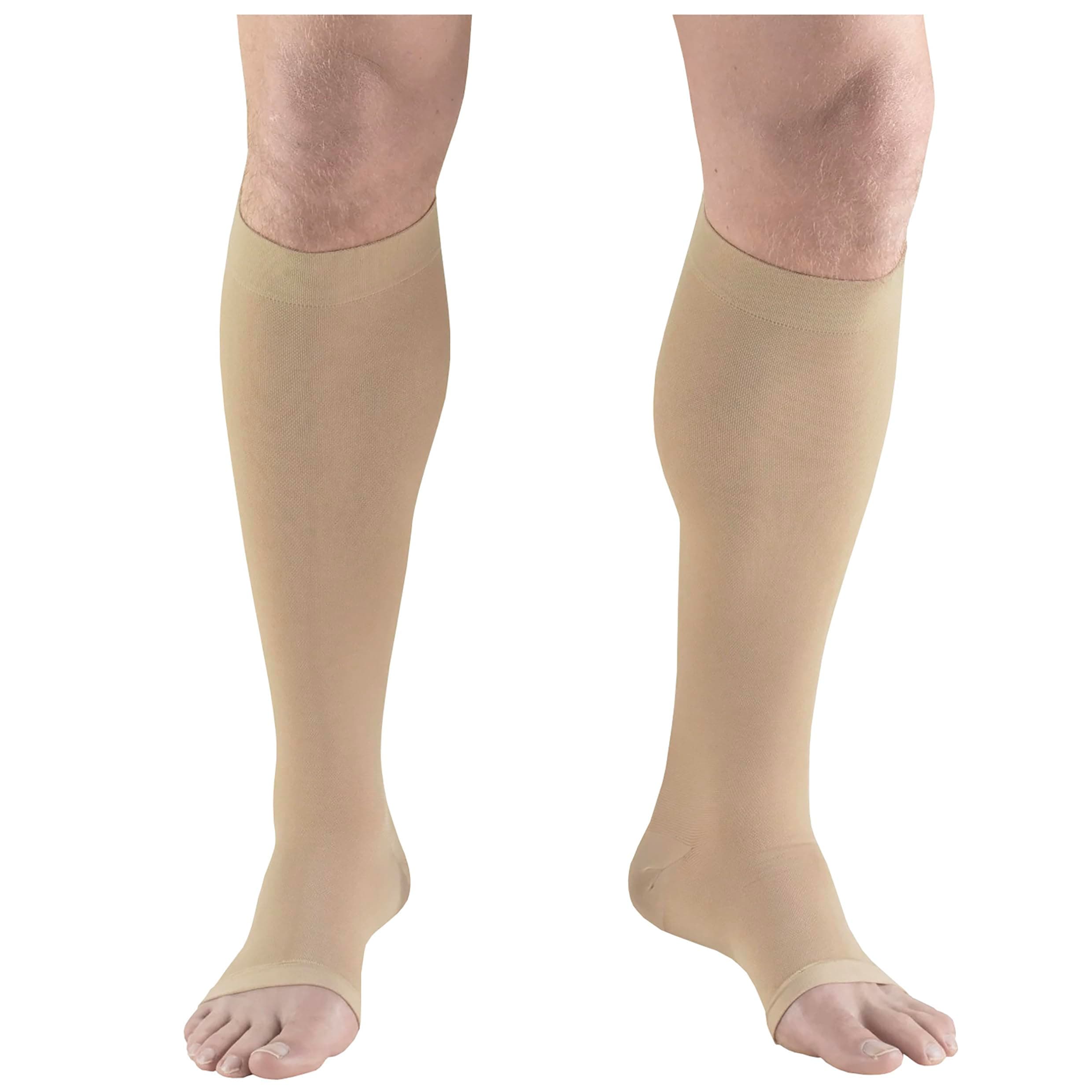 Truform Short Length Surgical Stockings, 18 mmHg Compression for Men and Women, Knee High Length, Open Toe, Beige, Large (short length)