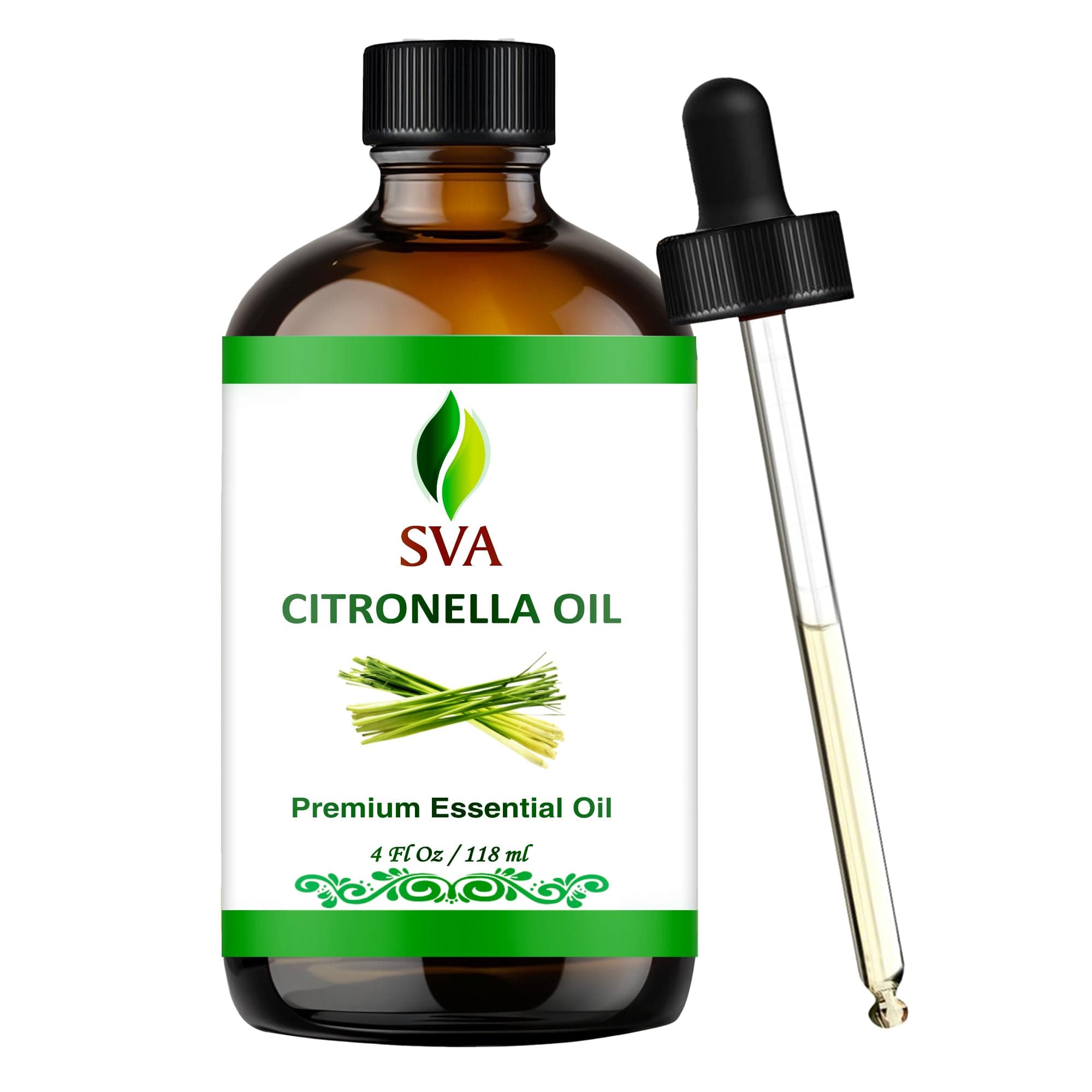 SVA Citronella Essential Oil – 4 Fl Oz – 100% Natural Citronella Oil - for Diffuser, Hair Care, Face, Skin Care, Aromatherapy, Scalp and Body Massage, Soap and Candle Making - with Dropper