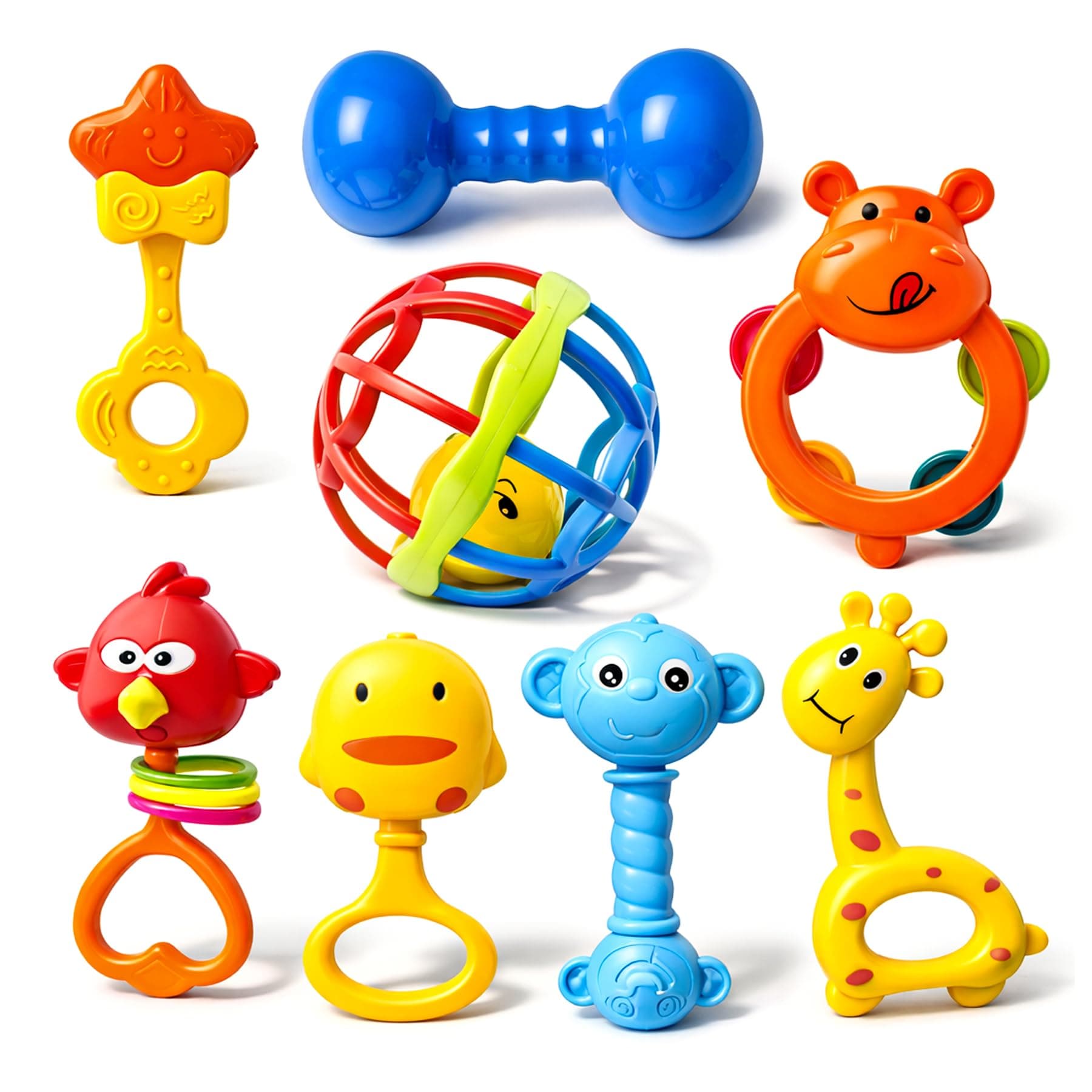 Colorful Attractive Plastic Non Toxic Set of 8 Shake & Grab Rattle BPA Free for New Born and Infants (Pack of 8, Multicolor)