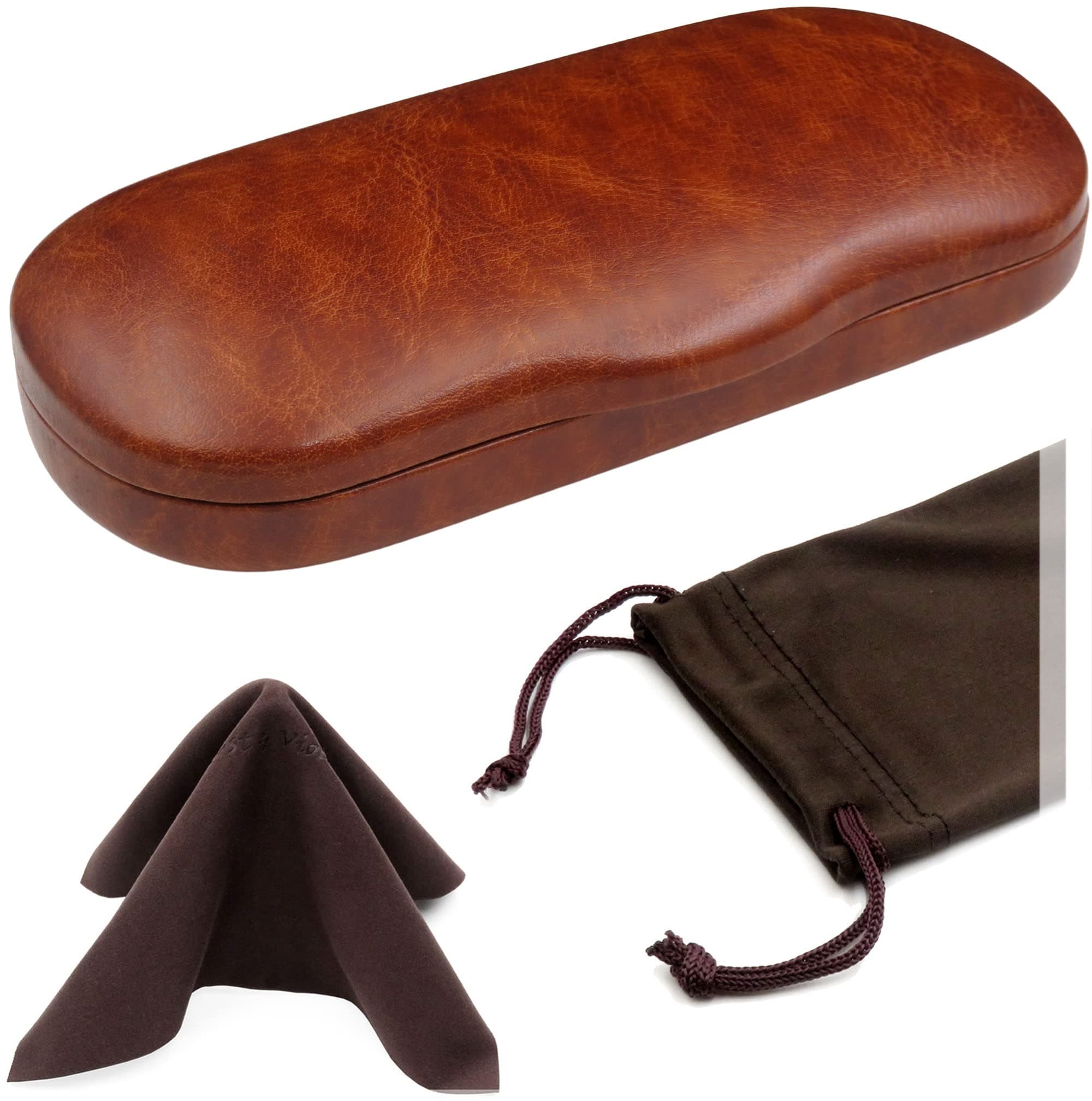 Men's Medium Glasses Case - Classic Eyeglasses Hard Shell Holder, Elegant Easy Open Lip with Pouch and Cloth
