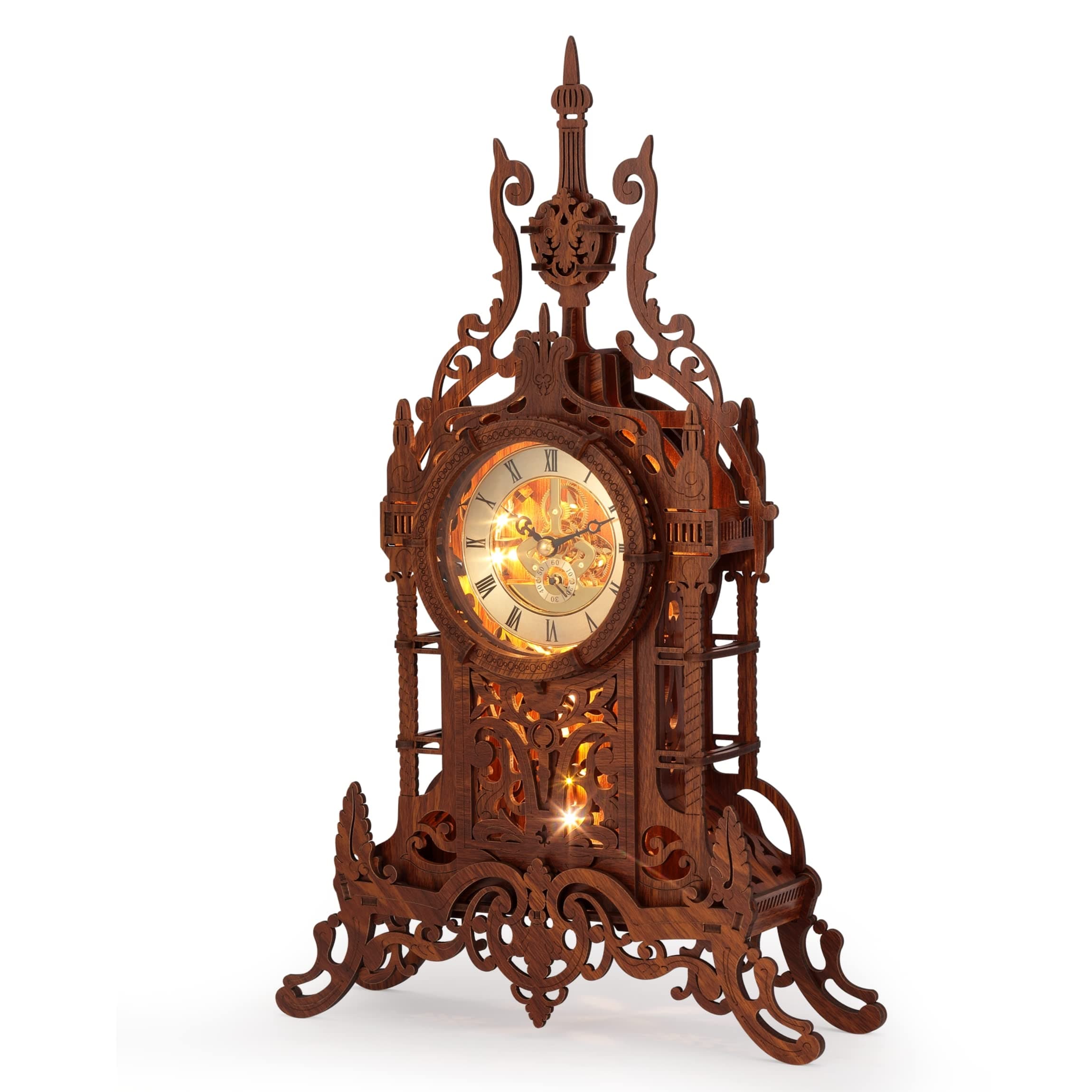 Wooden Model Build Puzzle 3D Wood LED Tower Clock, 3D Puzzle Building Model, DIY 3D Puzzle Clock Model Kit (LED-WTC02)