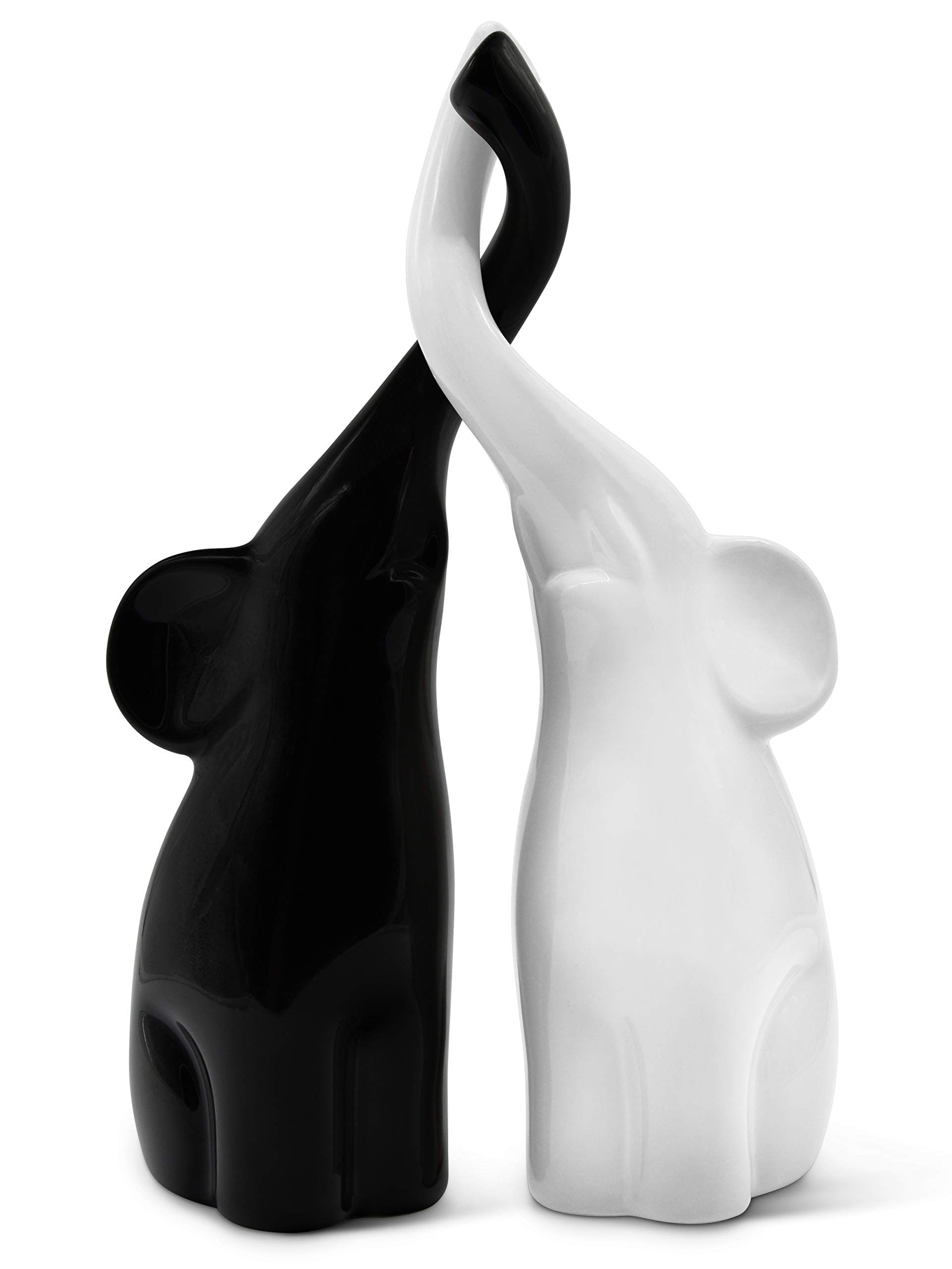 Harmonious Elephant Couple Made of Ceramic in Black and White - Modern Sculpture as a Pair of Two Individual Elephants - Decorative Figure 26 cm High - Elephant Good as a Mother's Day Gift