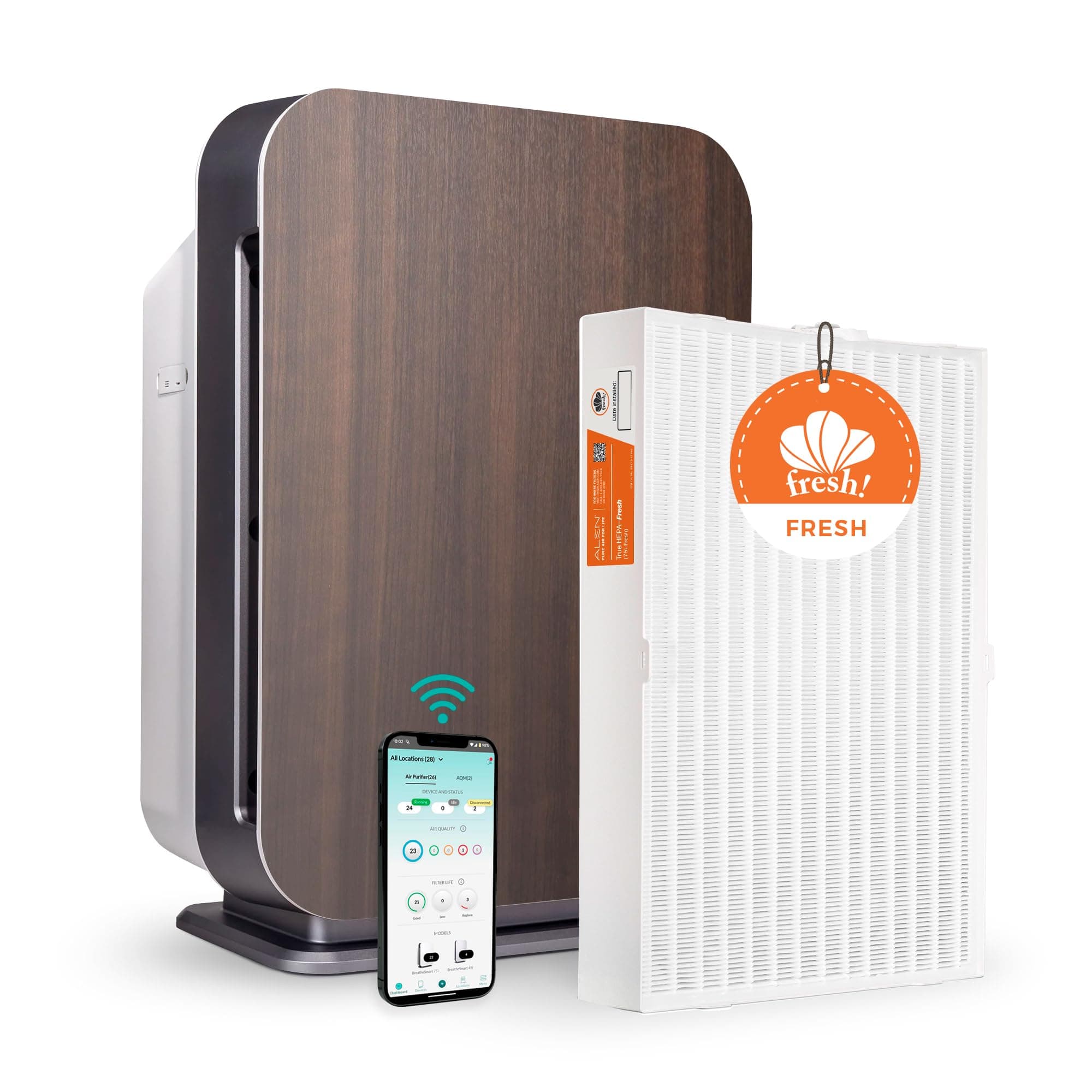 Alen Air Purifiers for Home Large Room Up To 1300 Sq Ft - BreatheSmart 75i HEPA Air Purifier w/Fresh Filter - Absorb Light Household Odor Chemicals Pollution VOCs Allergens & Germs- Espresso