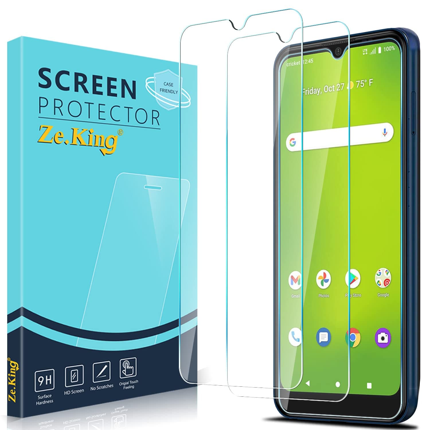 Zeking[3 Pack] for Cricket icon 3/Cricket Wireless Splendor/At&t Motivate 2 Tempered Glass Screen Protector, 9H Hardness [HD Clarity] Case Friendly Anti-scratch, Bubble Free