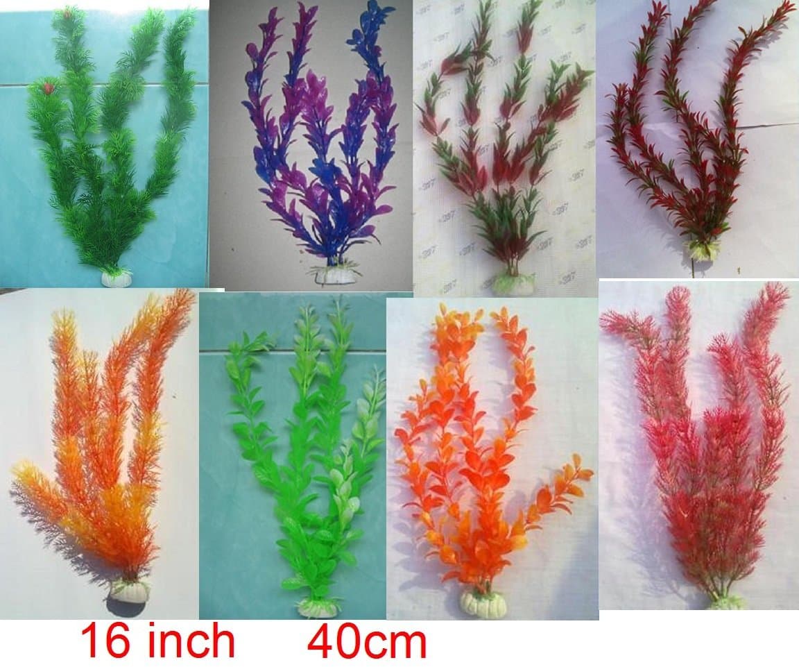 Fish tank Decoration Decorative Lot Plastic Decor Aquarium Plants Set 12 Pc 16-20 Inch/40-50cm
