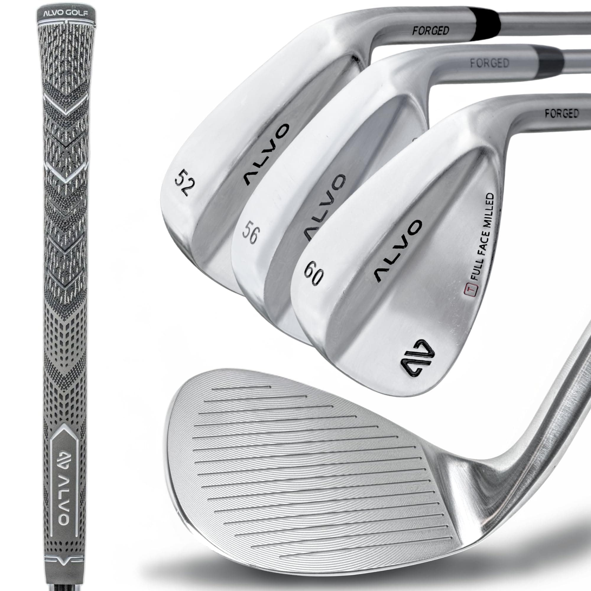ALVO GOLF - Premium Full Face Golf Wedges, Golf Wedge Set and Singles, 3 Wedges 52/56/60/70 Degree,Lob,Gap,Sand Golf Club for Men, Premium Grip, Right Hand, max Spin