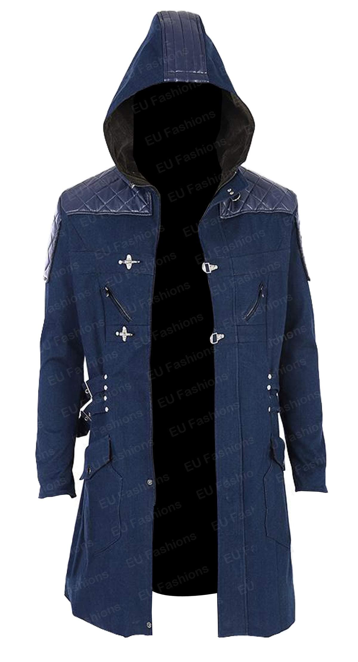 Mens Devil Gaming Cosplay Costume Blue Denim Coat Jacket for Devil 5 Trench Coat Outerwear