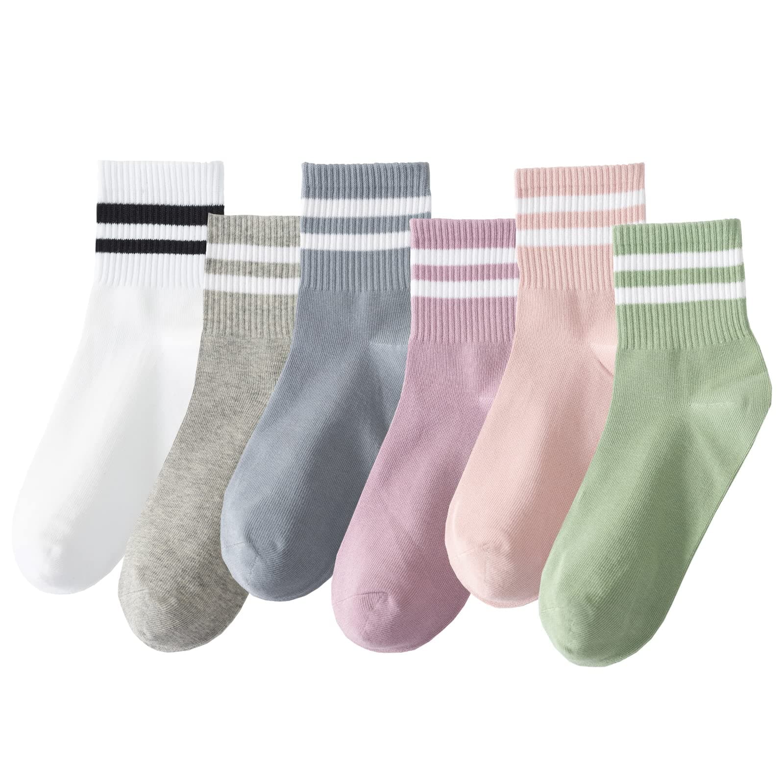 6 Pairs Fashion Striped Athletic Socks for Women,Casual Cute Vintage Crew Socks,All Season Socks for Women