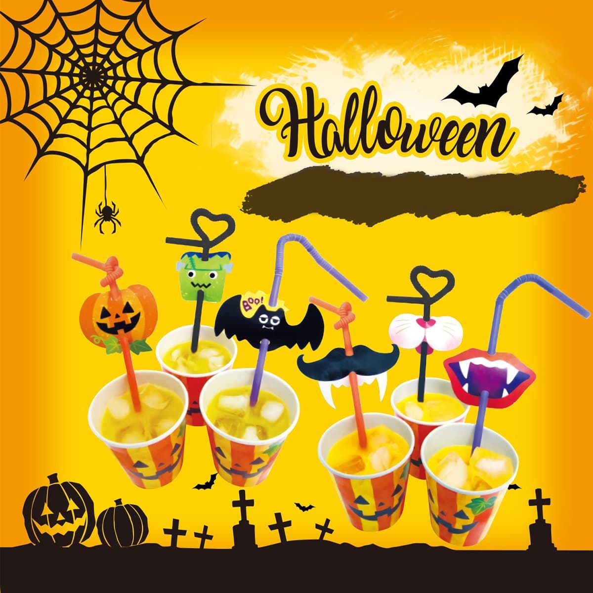 Halloween Straws Disposable Pumpkin Drinking Straws Halloween Vampire Straws for Kids 24 pcs
