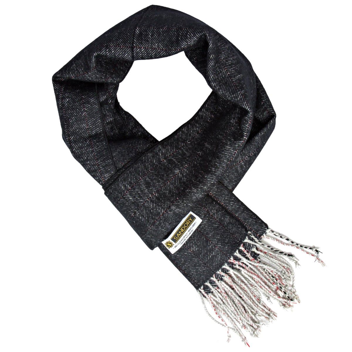 Sandory herringbone Soft, Reversible, Classic Styles, 12" x 72" Mens, 100% Brushed Silk Scarf, Cashmere feeling, Luxury, Fashion Neck Wrap Warm Winter Accessory (black and white herringbone)