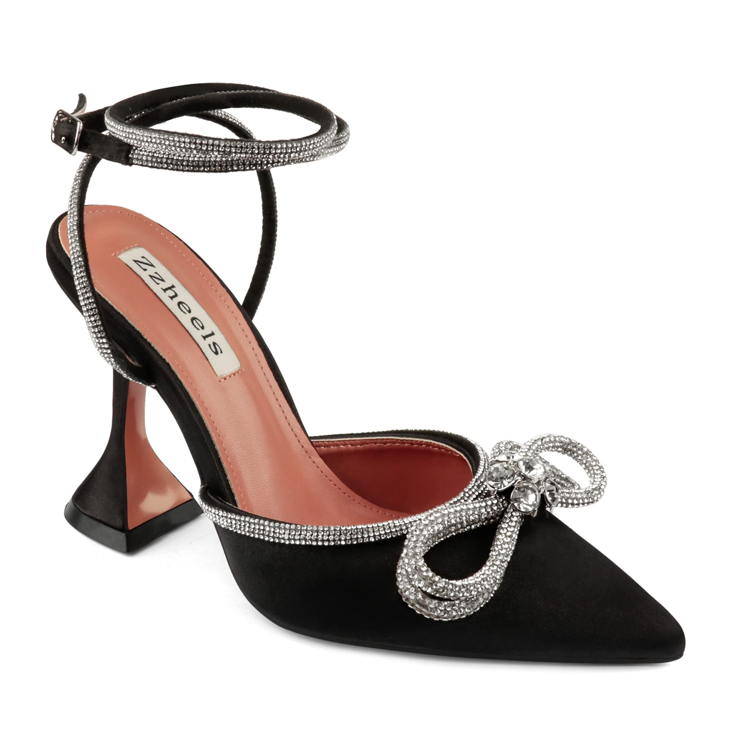 ZzheelsWomen Bowknot Clear Heels Crystal Slingback Sandals Lace-up Shoes for Party Dating