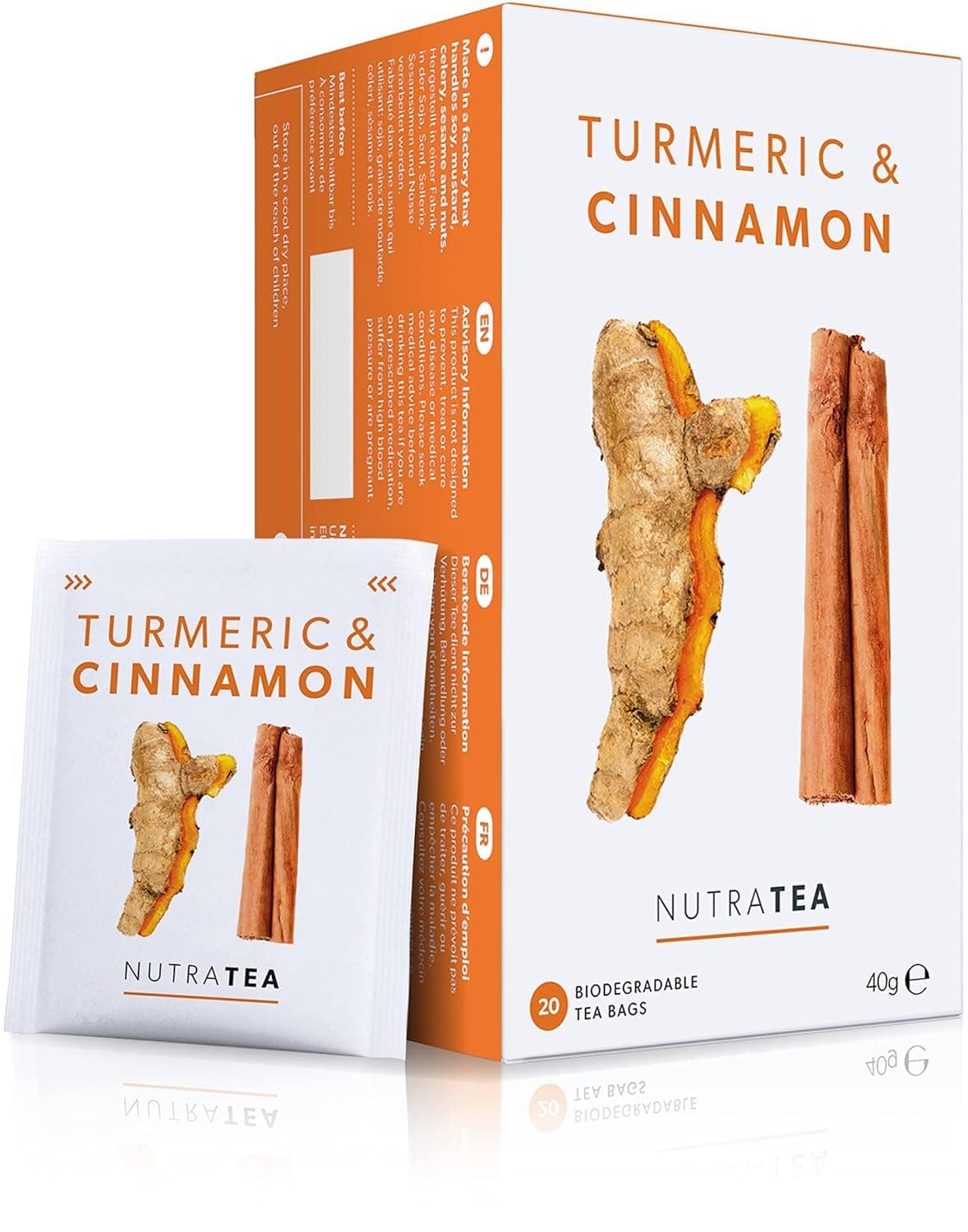 Nutra Tea Turmeric & Cinnamon Tea | Turmeric Tea - 60 Individually Wrapped Bags - Herbal Infusion (3 Pack)