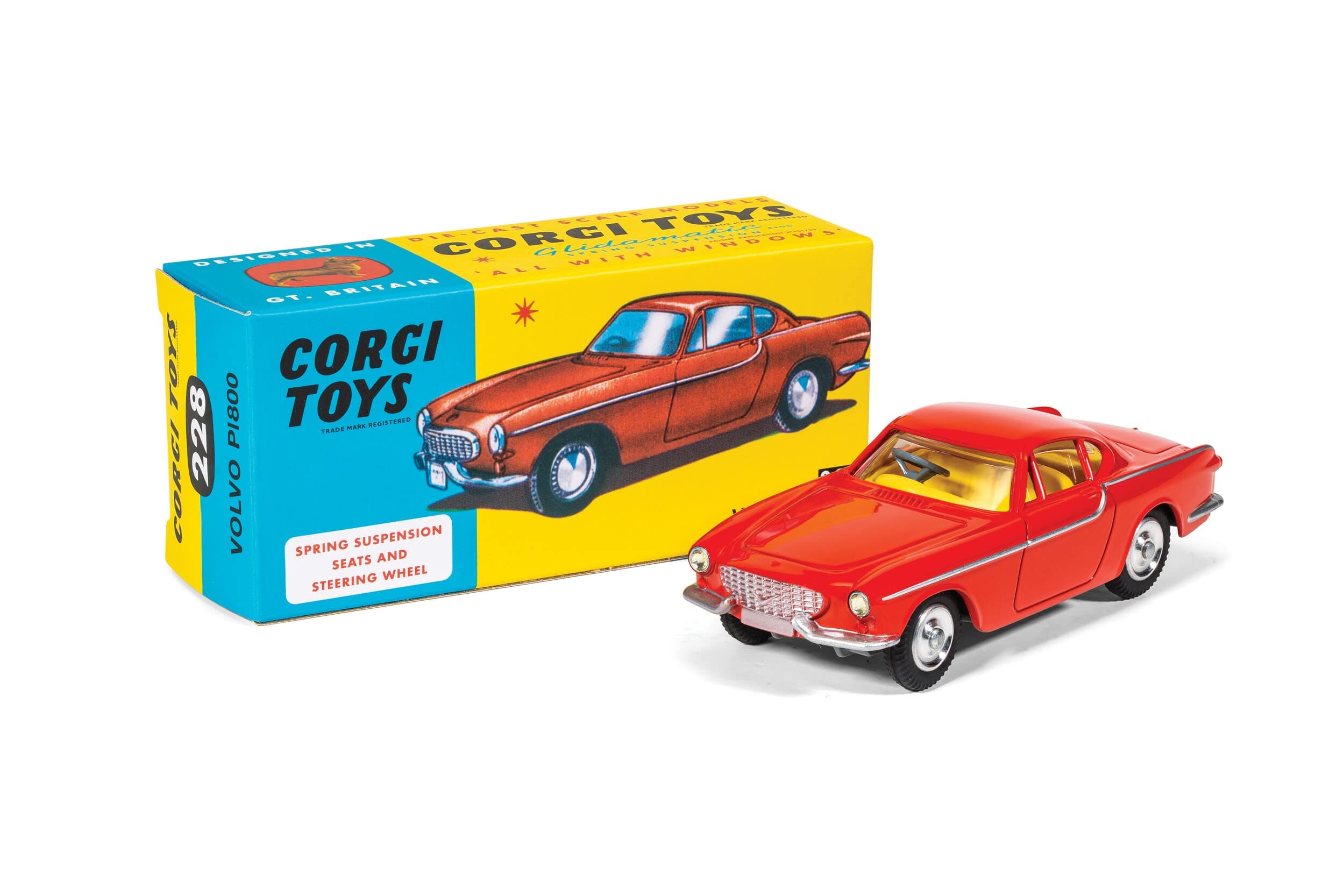 Corgi Diecast Model Cars - RT22801 Volvo P1800 - Red - Men, Women & Kids Souvenir Gifts from UK - Small Die Cast Toy Car Models for Boys, Gift for Motor Enthusiasts, Fit the Box