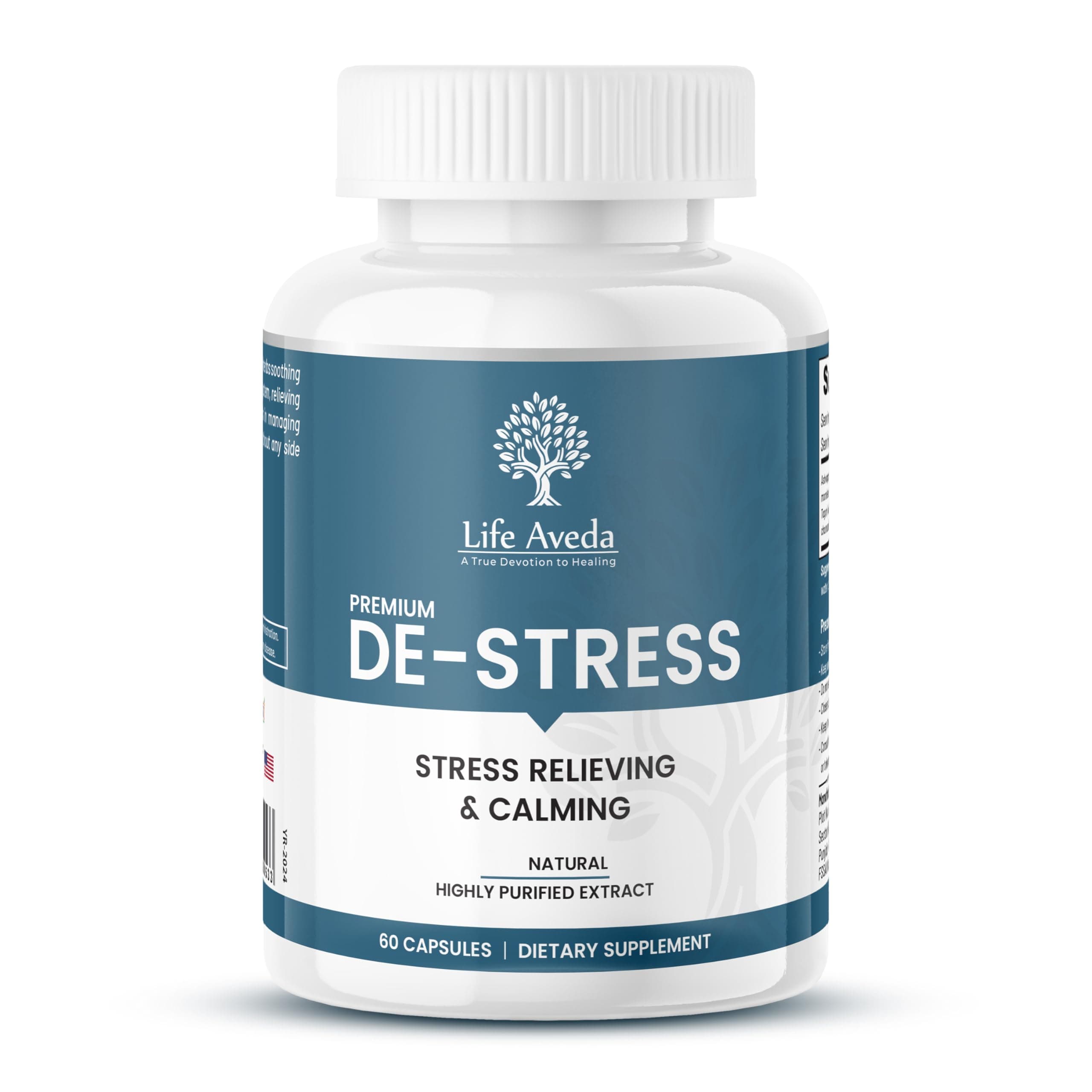 Life Aveda De Stress Ayurvedic medicine for stress & anxiety| Herbal Medicine for Depression| Brain tonic for memory |Anti-stress| Mental Health Supplement-60 Capsules