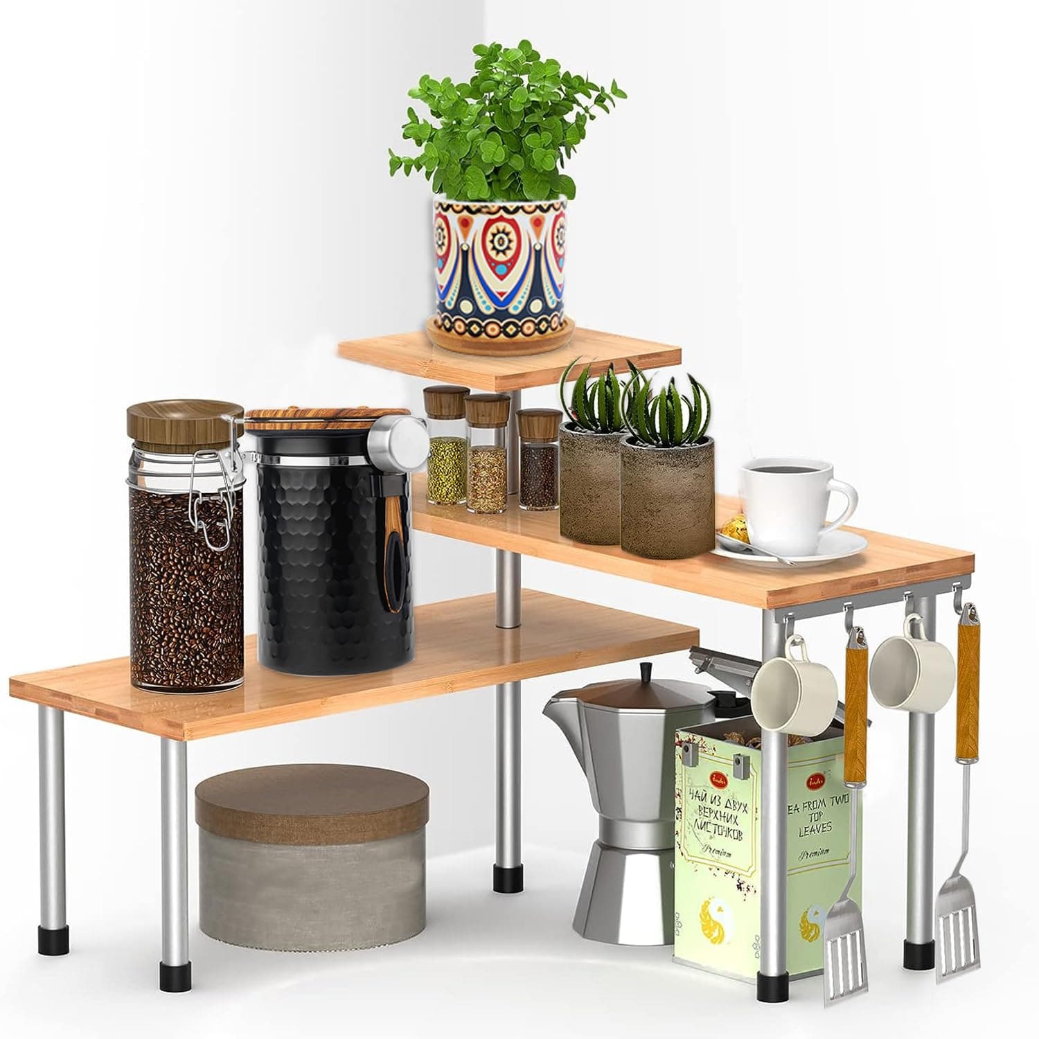 Kitchen Countertop Organizer Kitchen Organization, 3 Tier Shelf Moveable Corner Shelf Organizer for Kitchen Counter, Bathroom Counter, Spice Rack, Coffee Area, Over Sink, Dresser Table